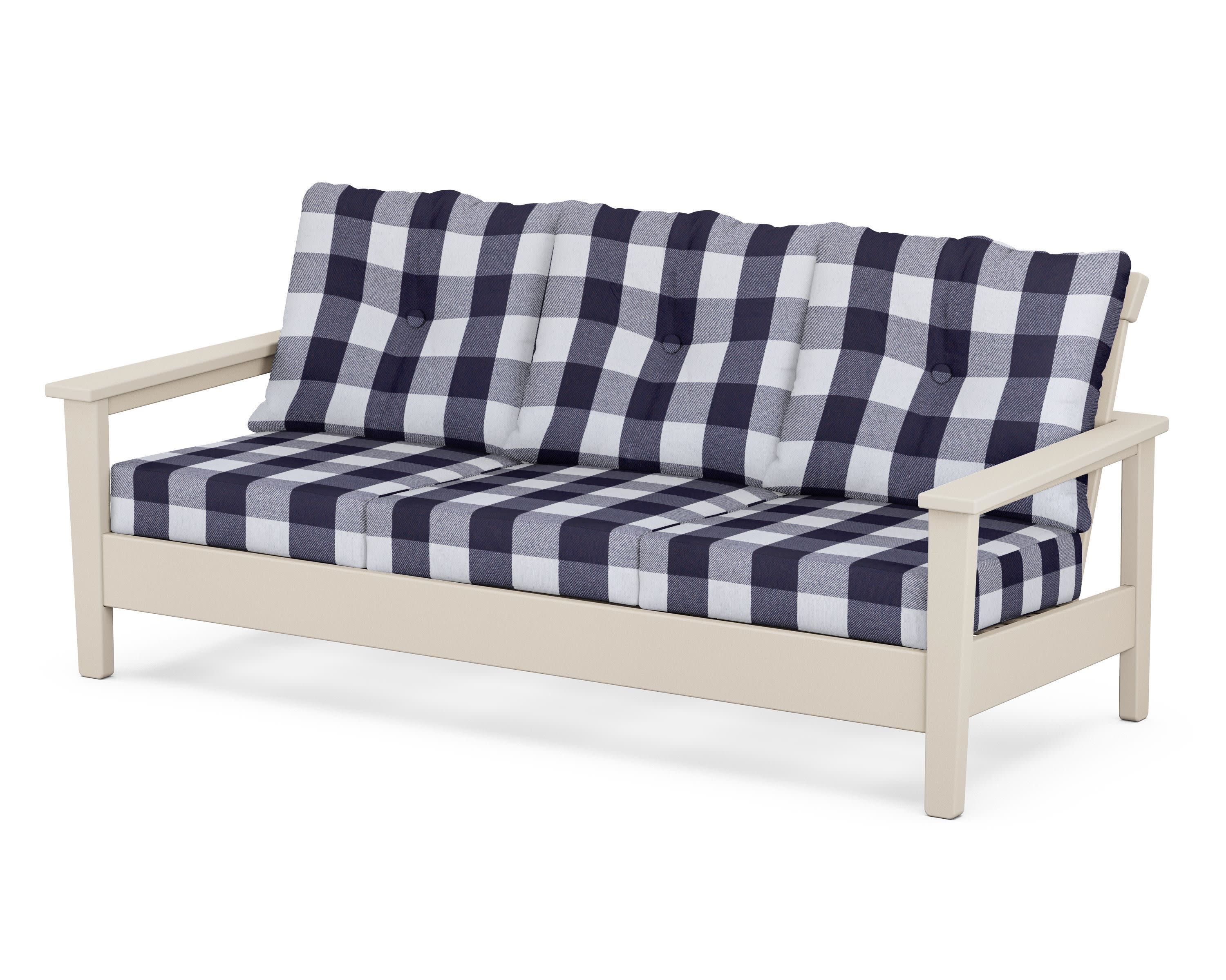 Prescott Deep Seating Sofa in Sand / Buffalo Plaid Navy