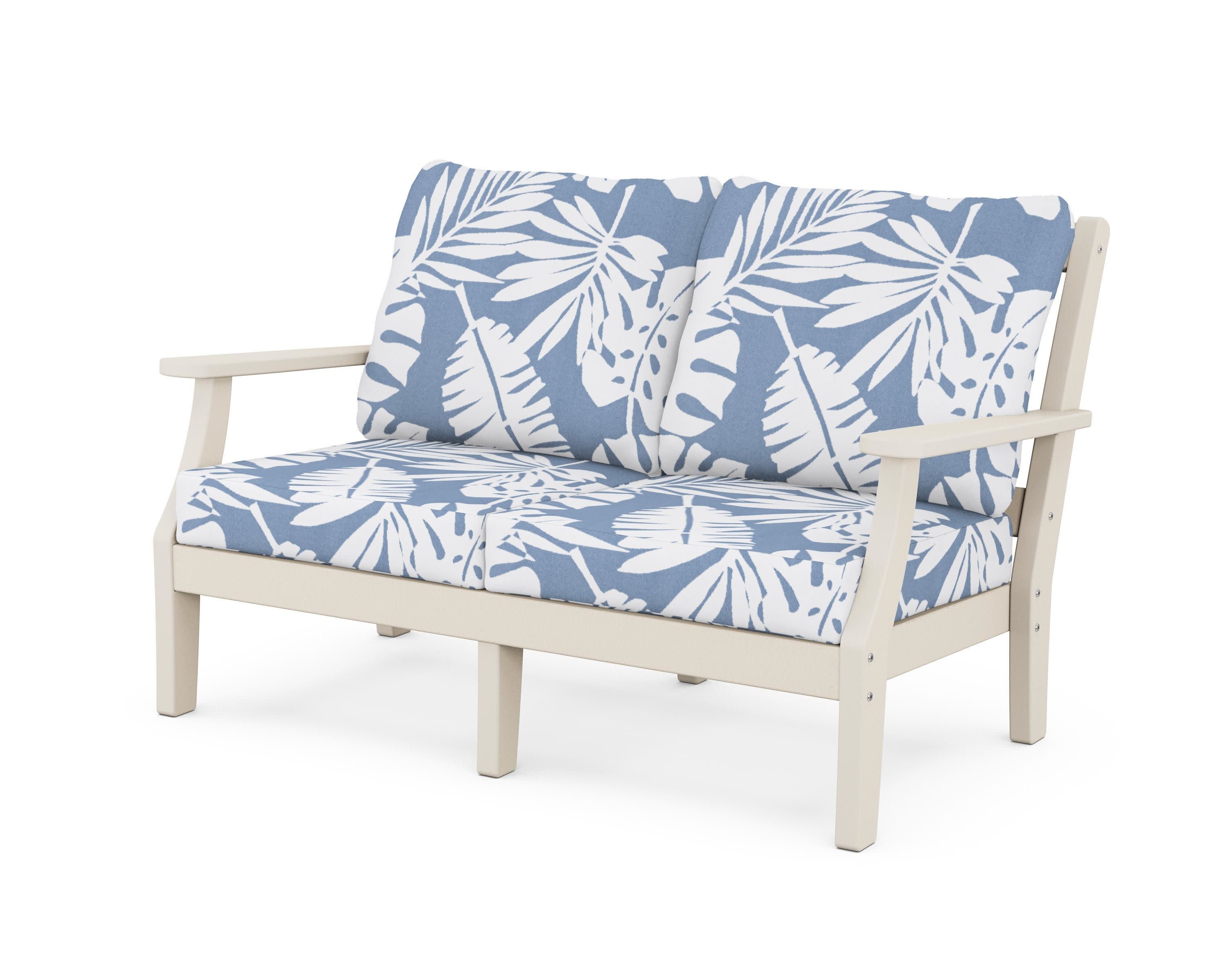 Chinoiserie Deep Seating Loveseat in Sand / Leaf Sky Blue