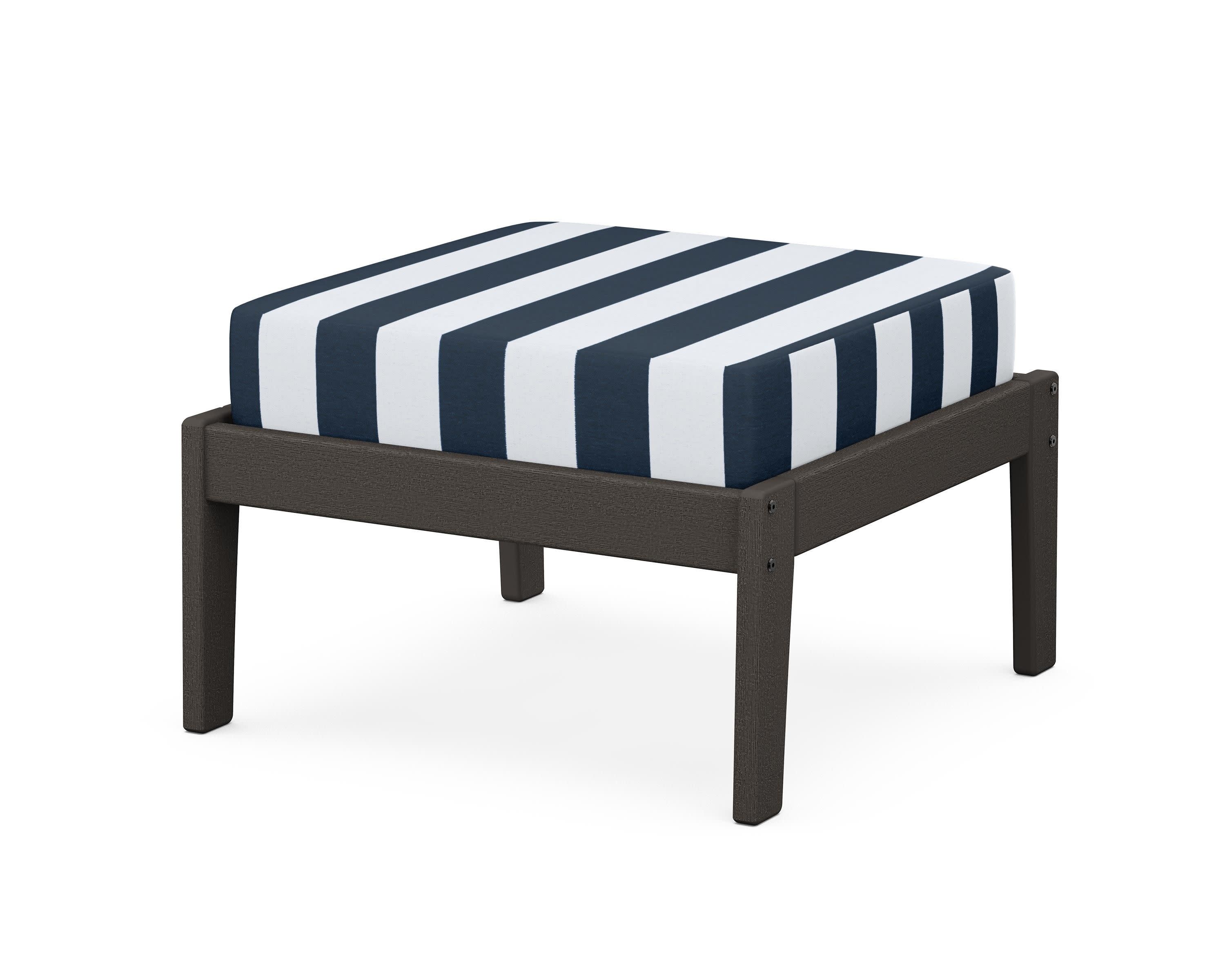 Deep Seating Ottoman in Vintage Coffee / Cabana Stripe Marine Indigo