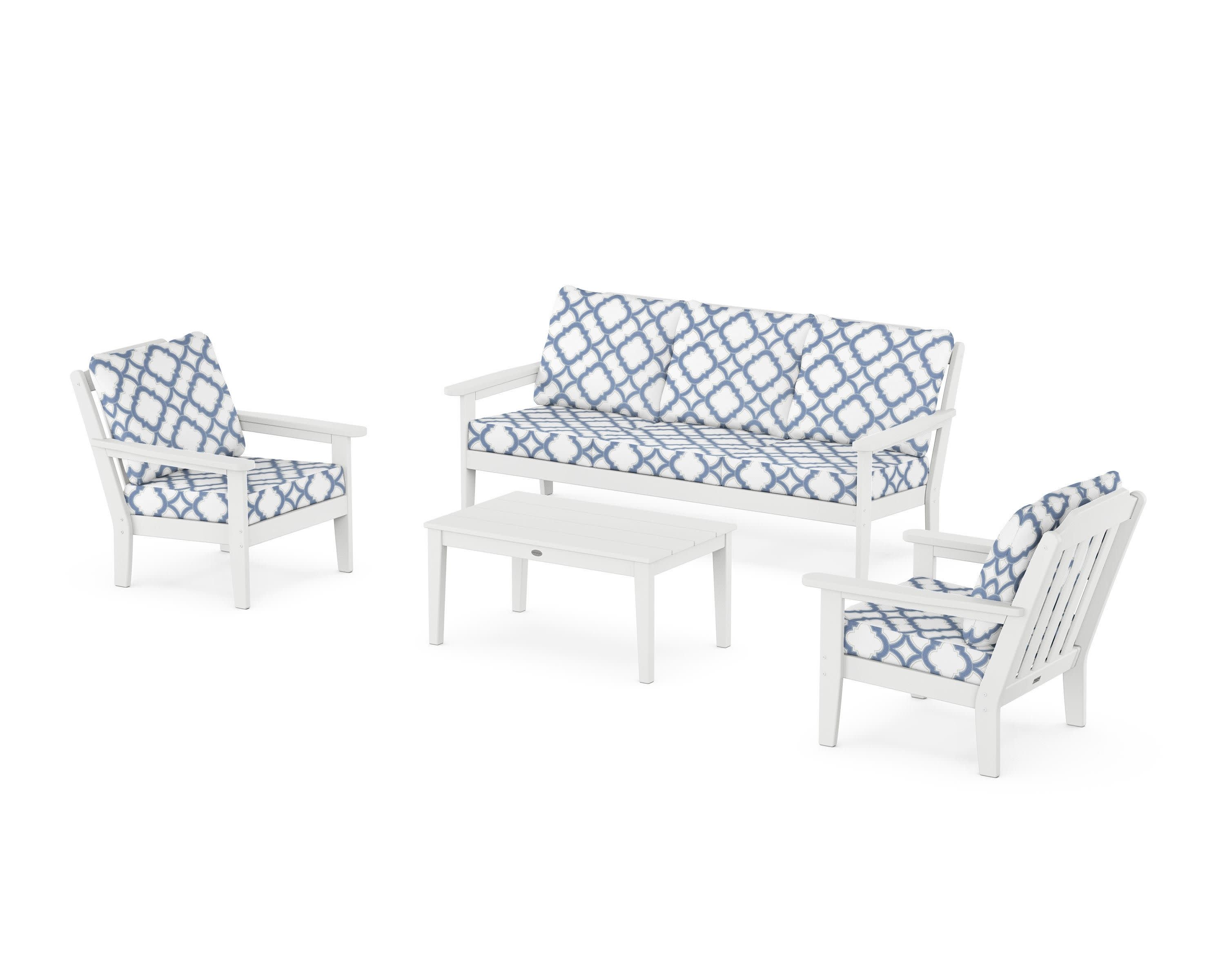 Cottage 4-Piece Deep Seating Set with Sofa in White / Trellis Sky Blue