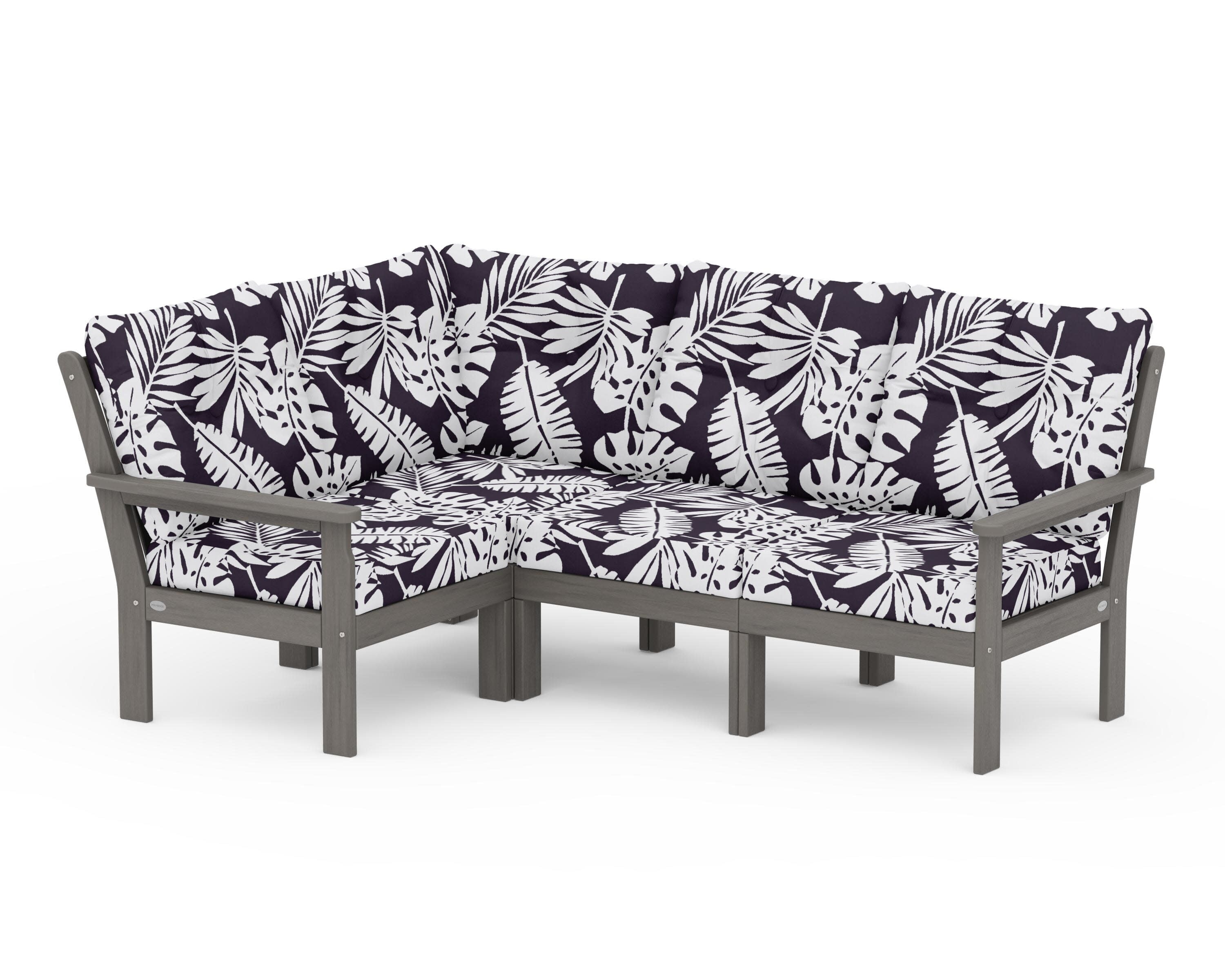 Vineyard 4-Piece Sectional in Driftwood / Leaf Navy