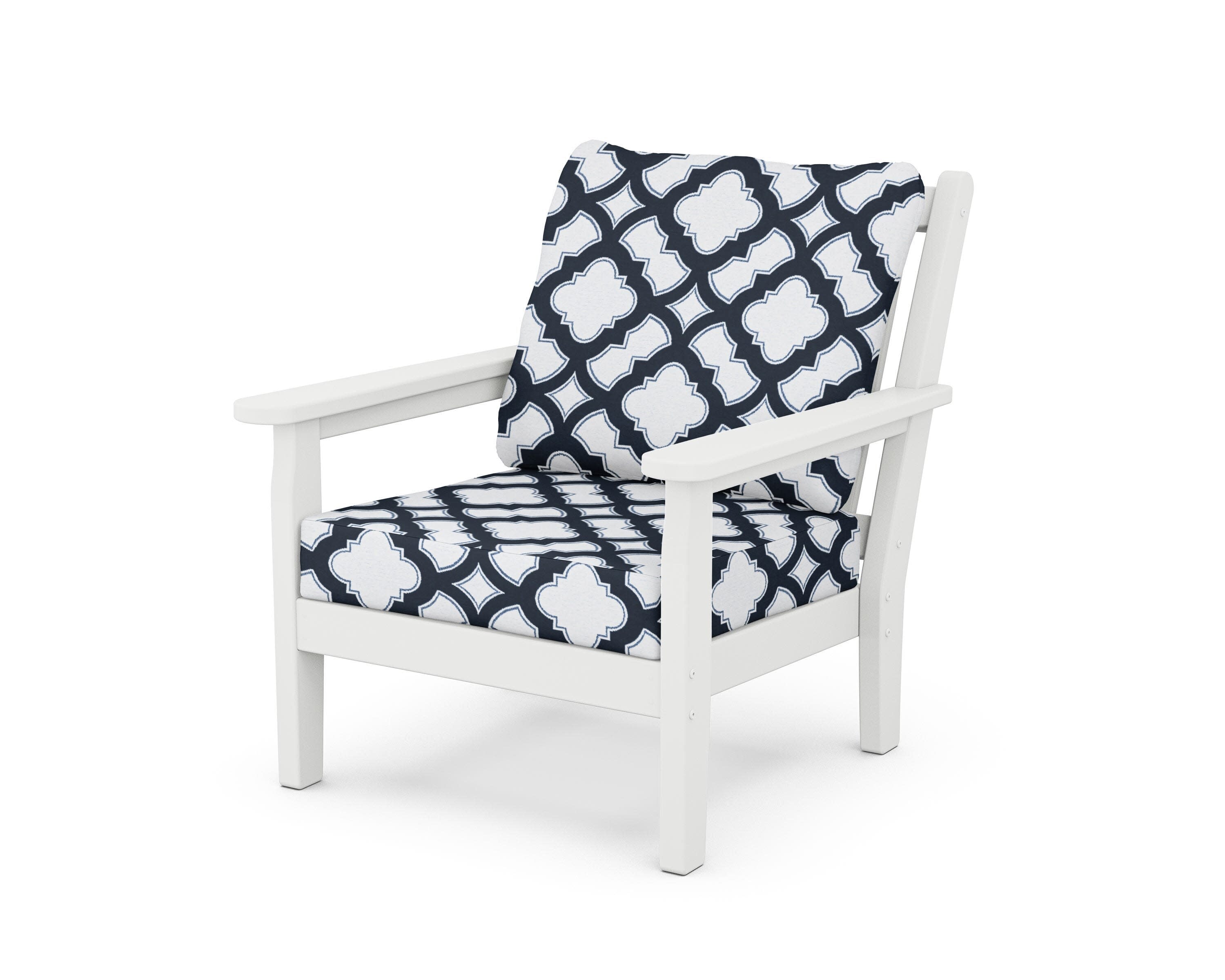 Chippendale Deep Seating Chair in White / Trellis Marine Indigo