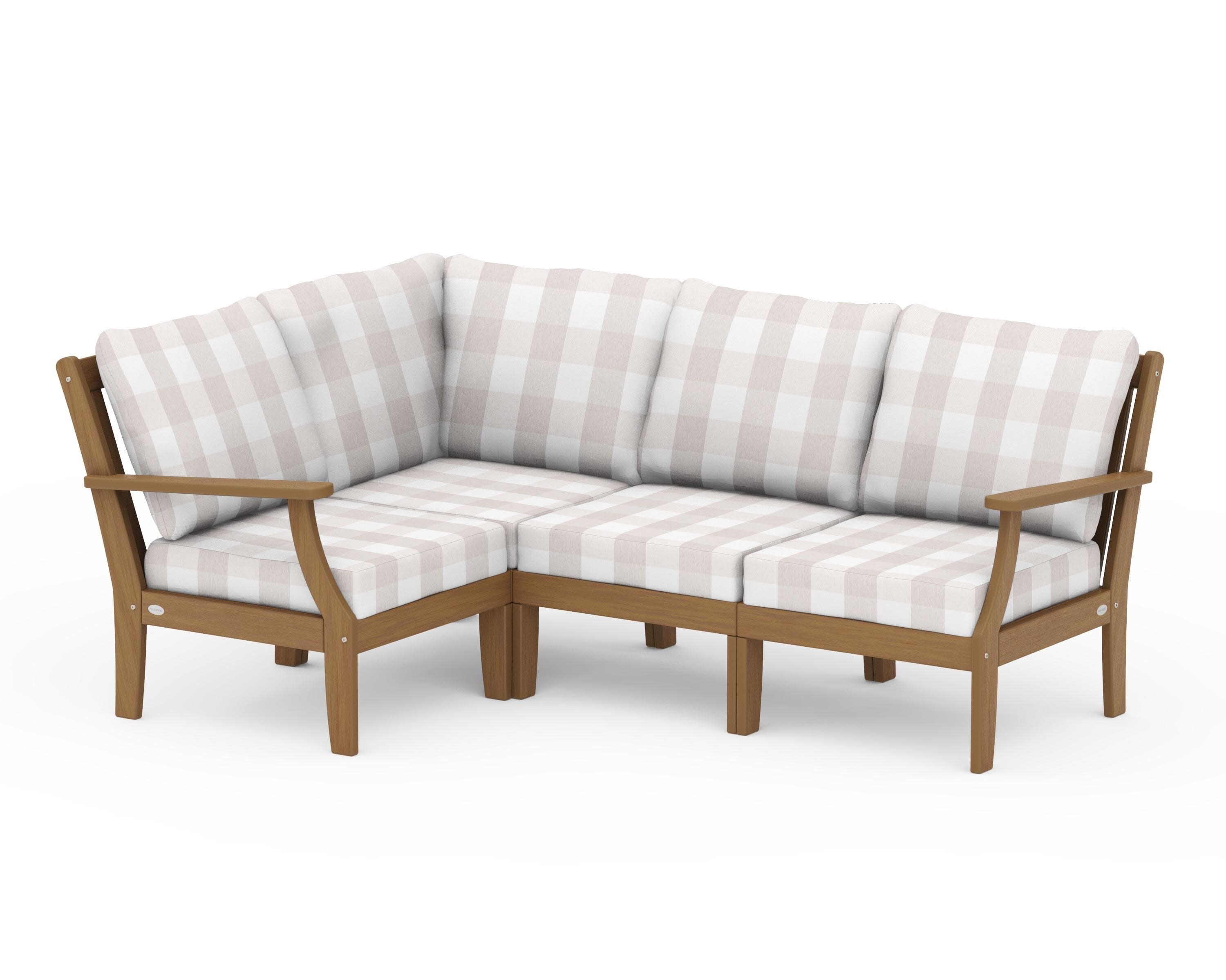 Braxton Modular 4-Piece Deep Seating Set in Natural / Buffalo Plaid Dune Burlap
