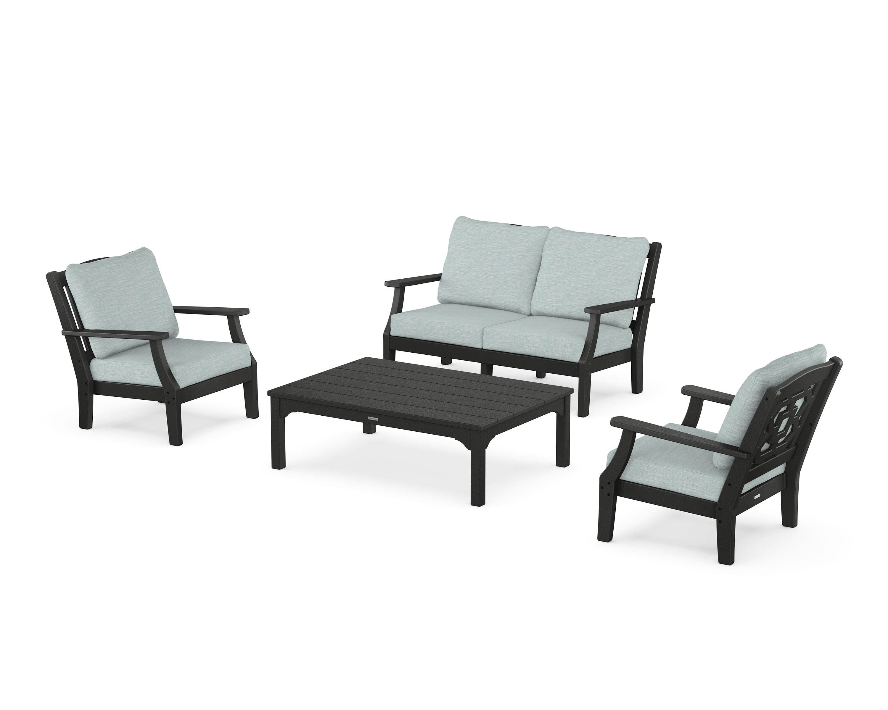 Chinoiserie 4-Piece Deep Seating Set with Loveseat in Black / Soothe Mist