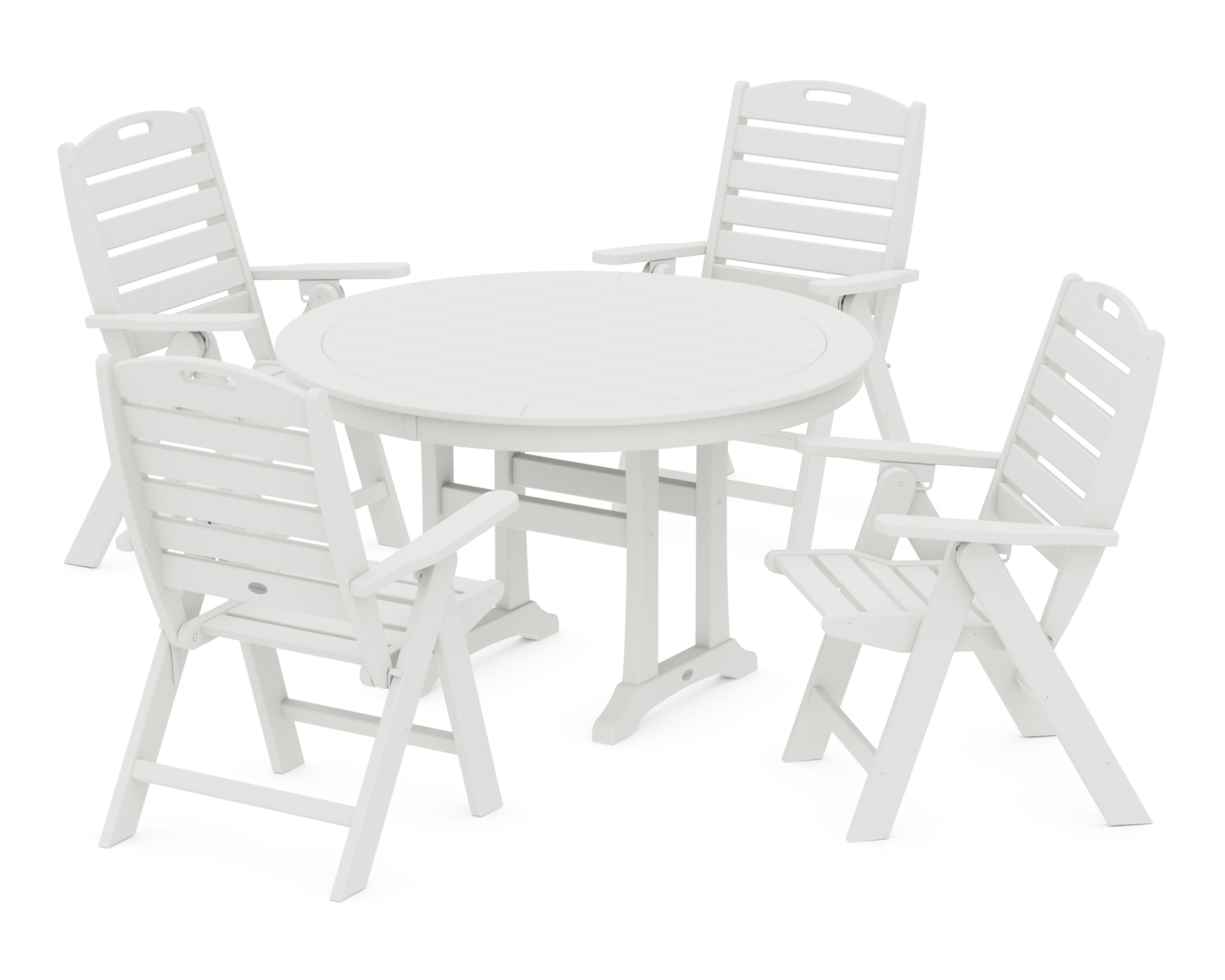 Nautical Highback Chair 5-Piece Round Dining Set with Trestle Legs in Vintage White