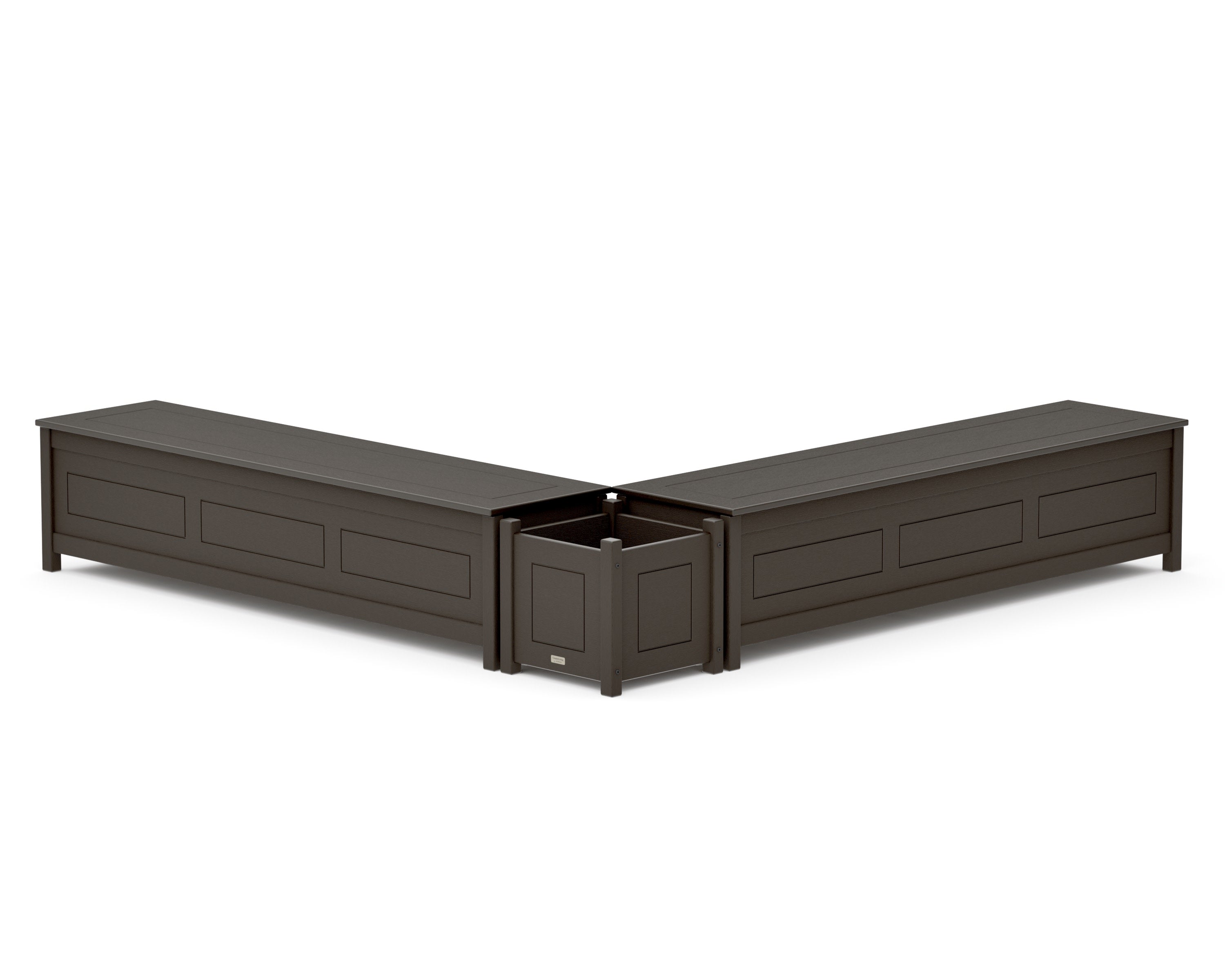 72" Country Living L- Shaped Planter Storage Bench Set in Vintage Coffee