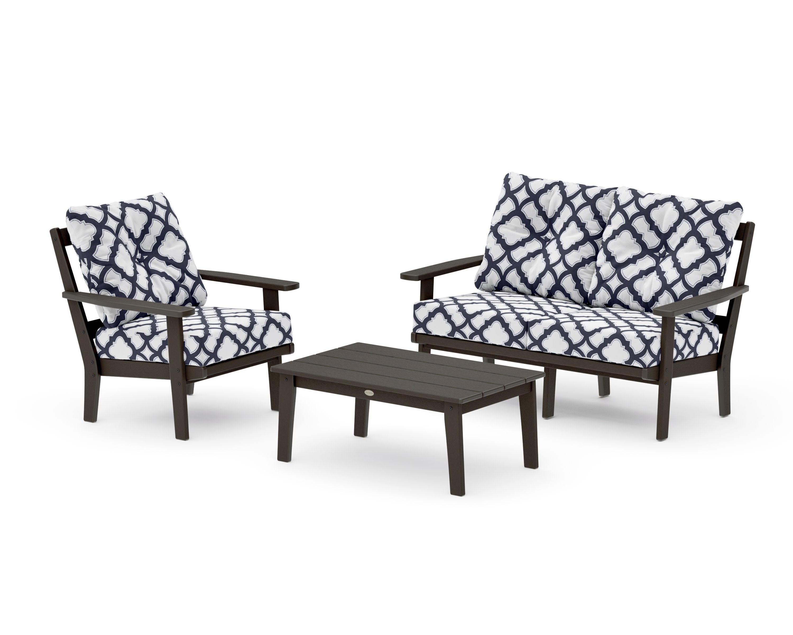 Prairie 3-Piece Deep Seating Set with Loveseat in Vintage Coffee / Trellis Navy