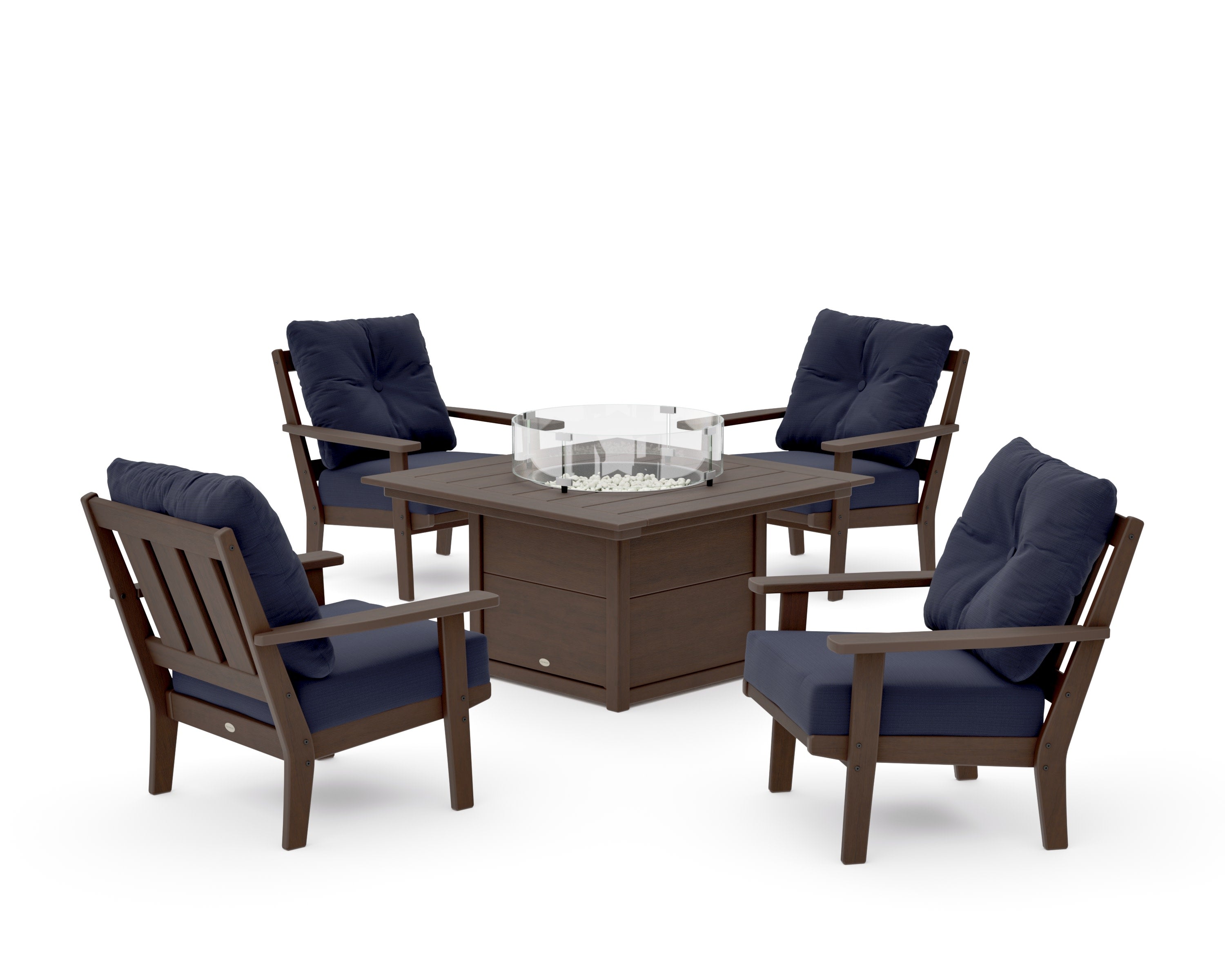 Oxford 5-Piece Deep Seating Set with Fire Pit Table in Kona / Navy Linen