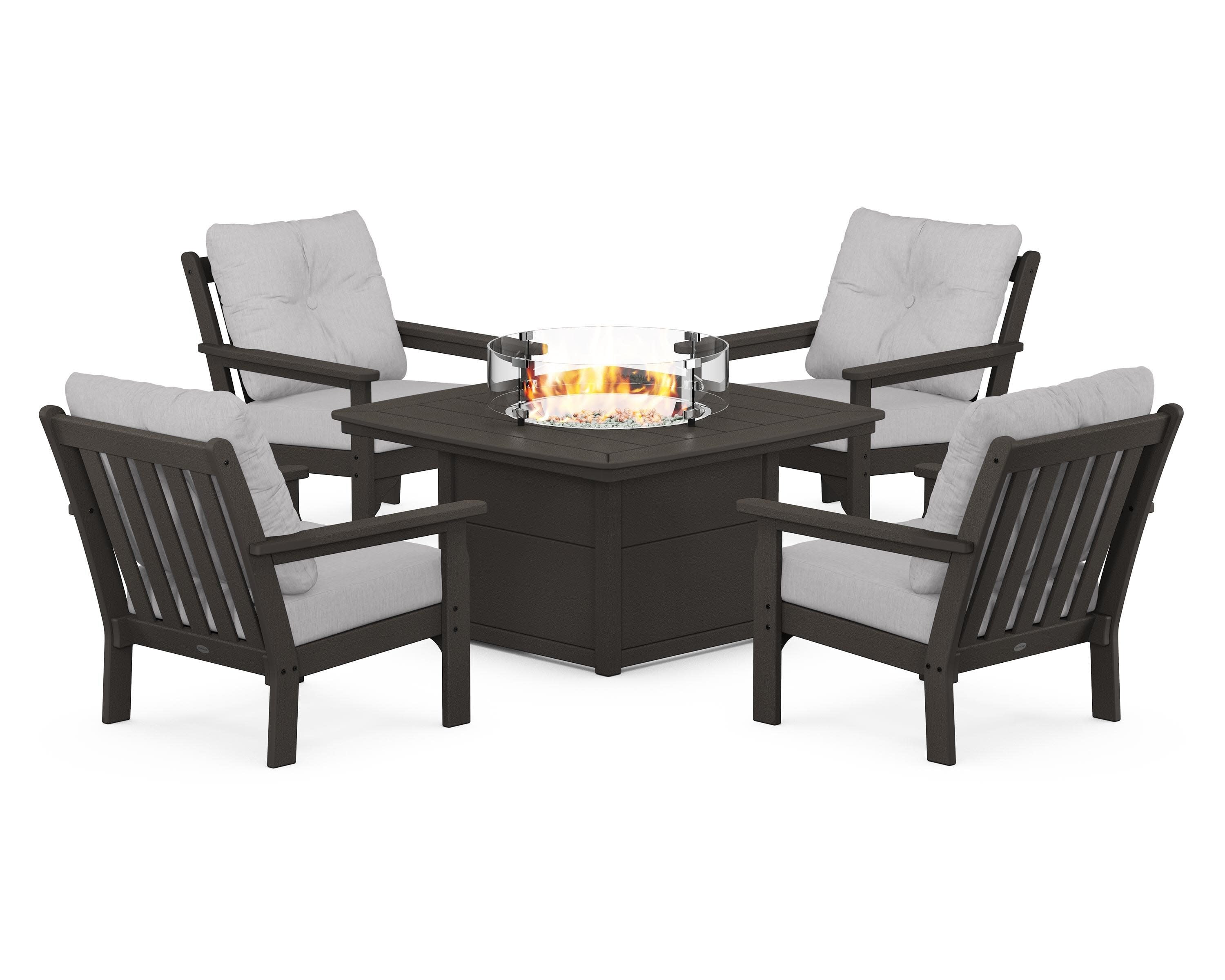 Vineyard 5-Piece Conversation Set with Fire Pit Table in Vintage Coffee / Granite