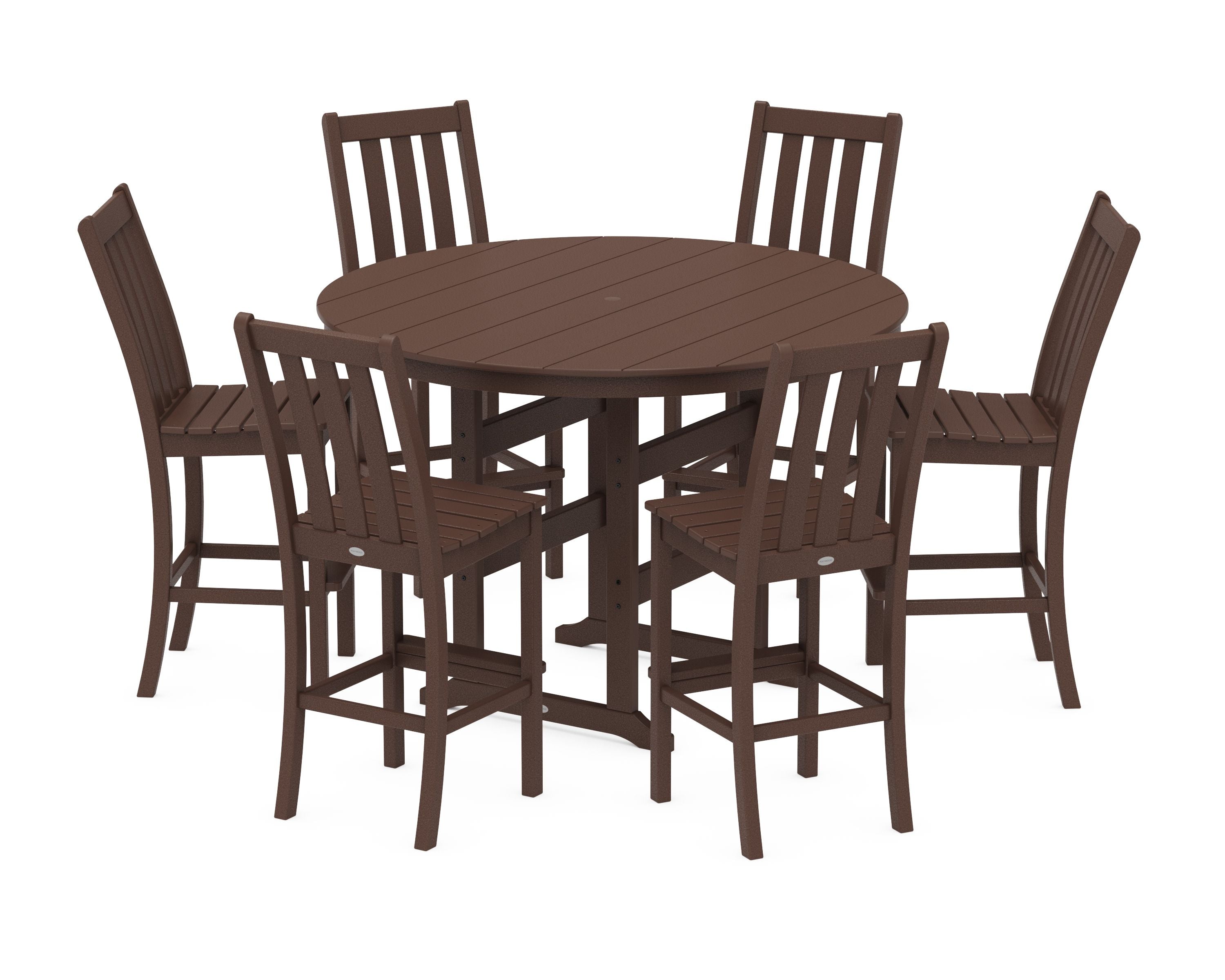 Vineyard 7-Piece Side Chair Round Farmhouse Bar Set in Mahogany