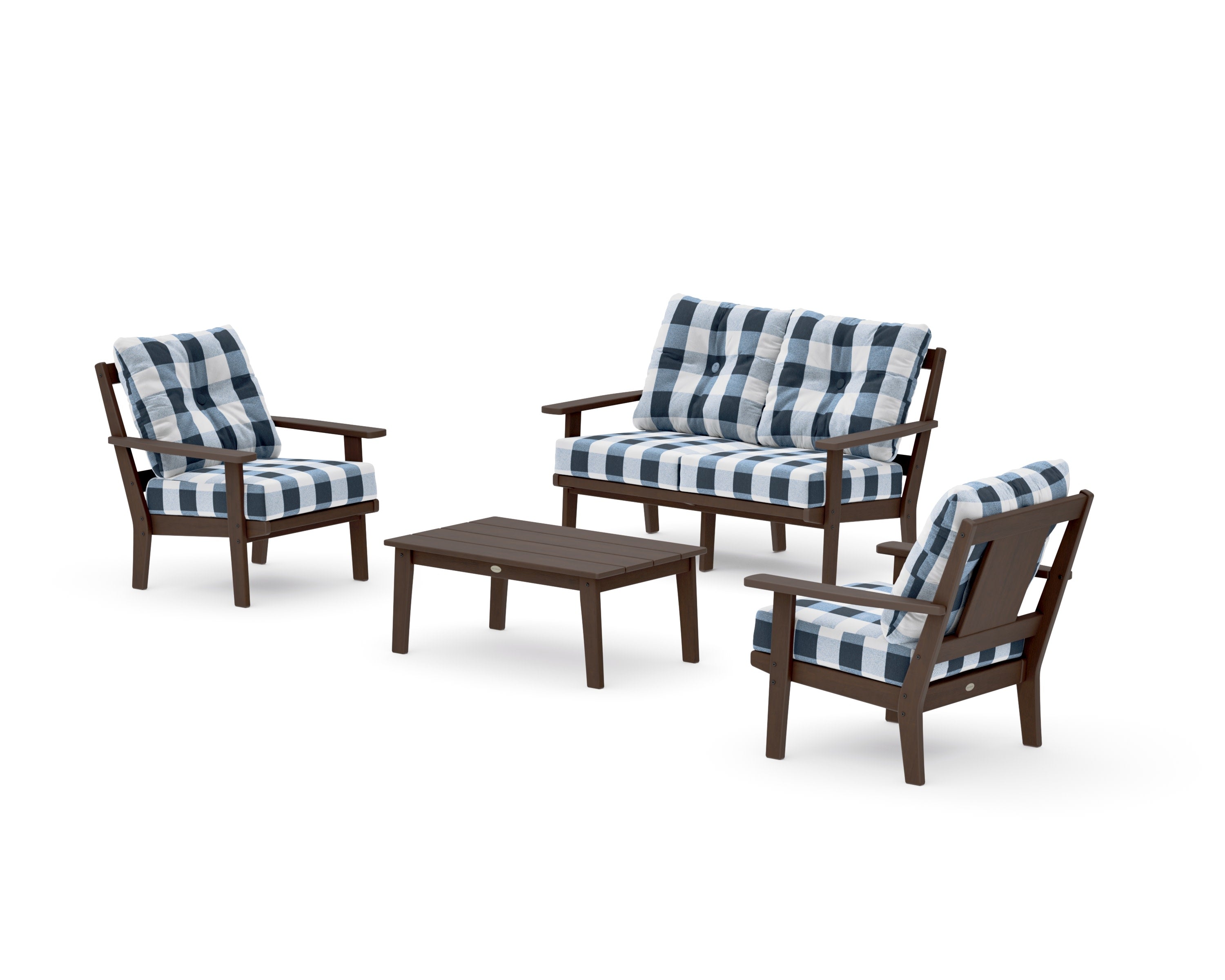 Prairie 4-Piece Deep Seating Set with Loveseat in Kona / Buffalo Plaid Marine Indigo
