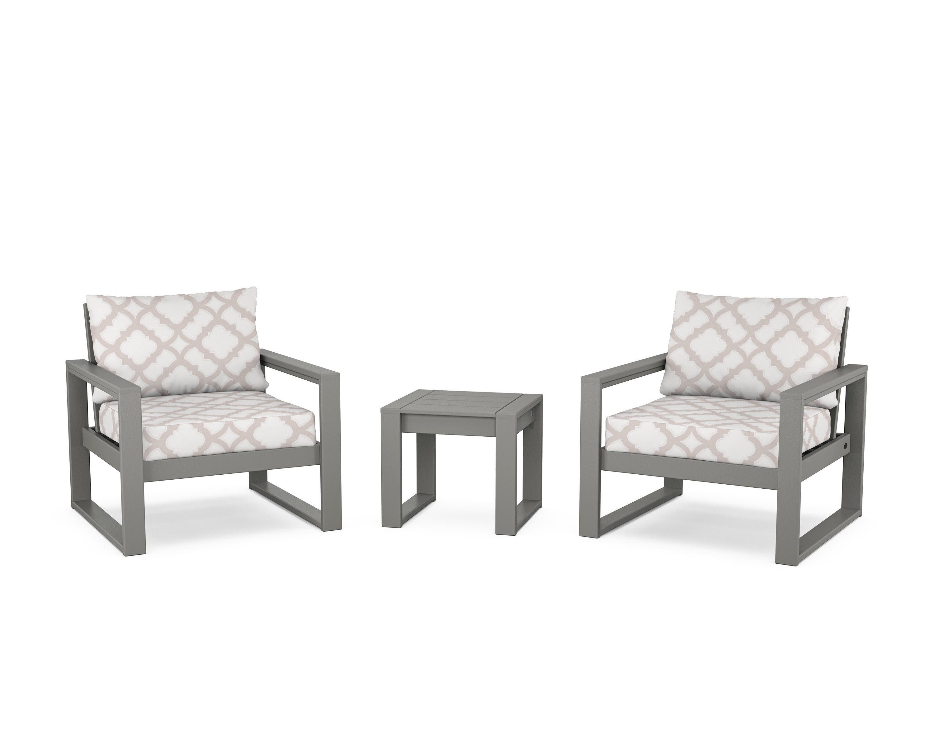 EDGE Sectional 3-Piece Deep Seating Set in Slate Grey / Trellis Dune Burlap