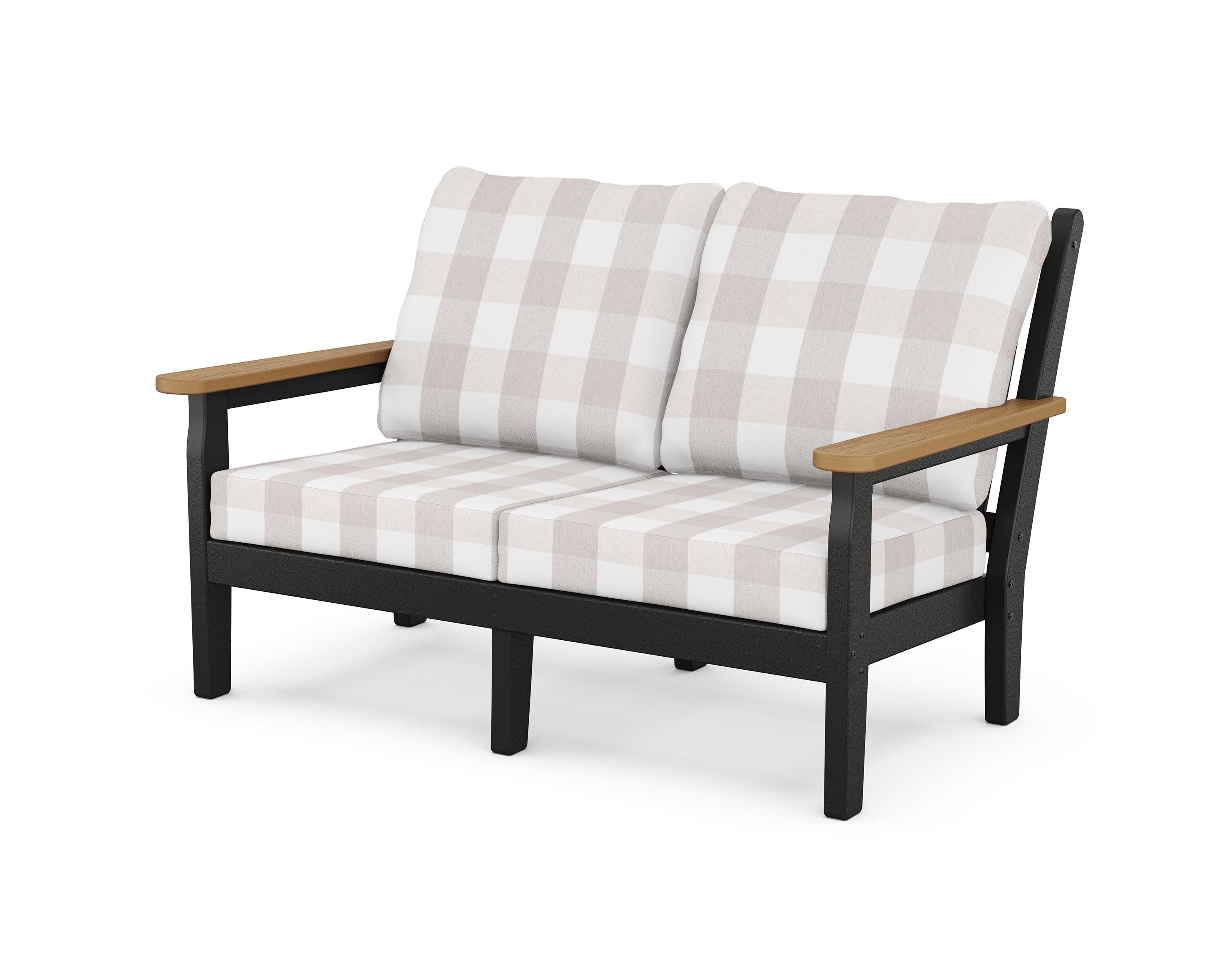 Chippendale Deep Seating Loveseat in Black / Natural / Buffalo Plaid Dune Burlap