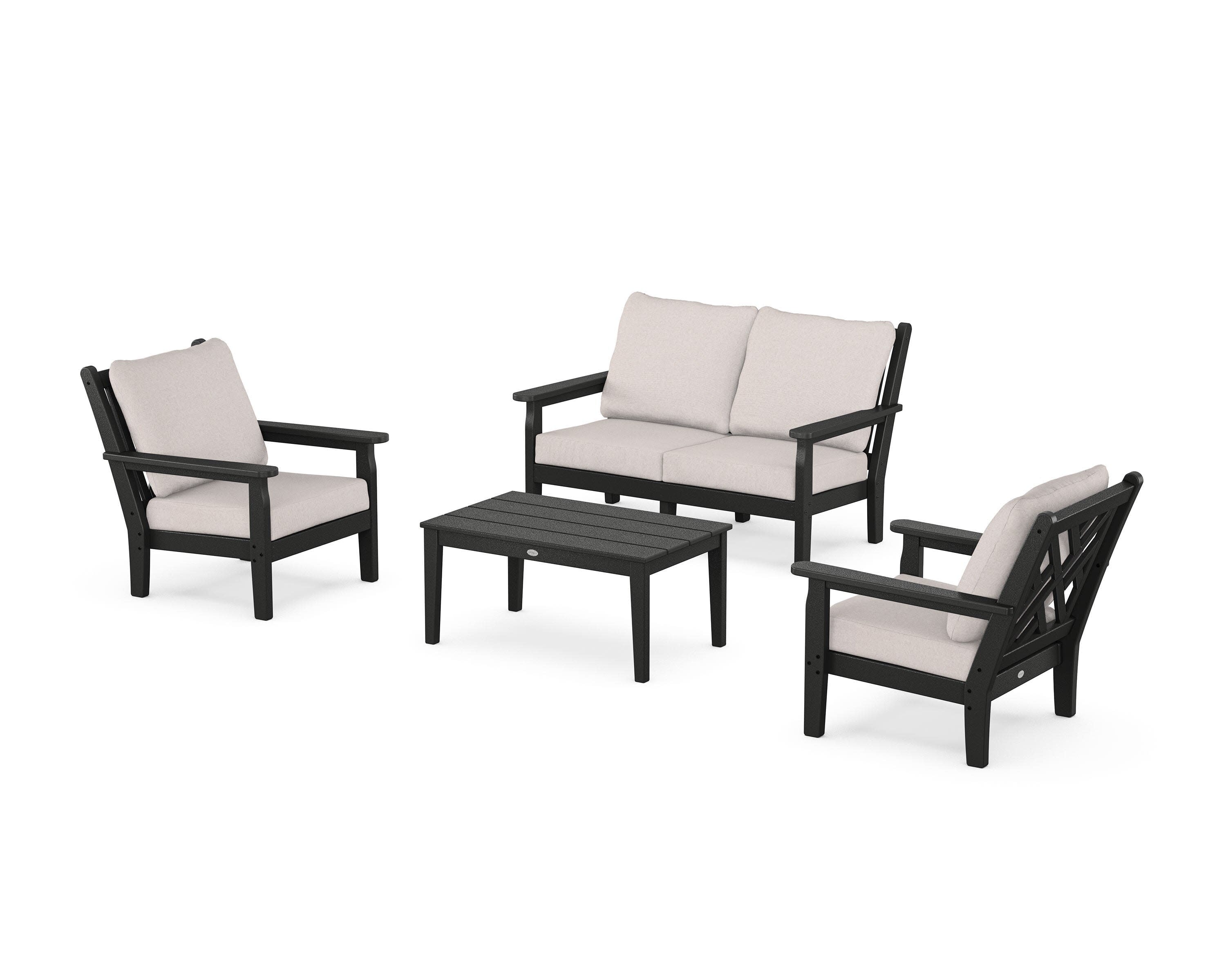 Chippendale 4-Piece Deep Seating Set with Loveseat in Black / Dune Burlap