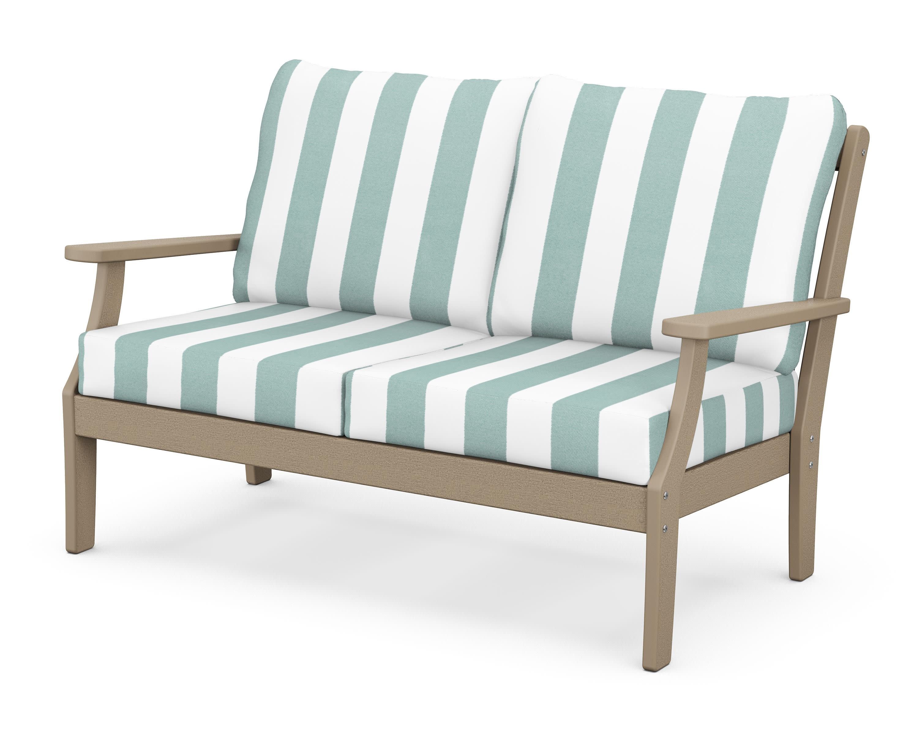 Braxton Deep Seating Loveseat in Vintage Sahara / Cabana Stripe Glacier Spa