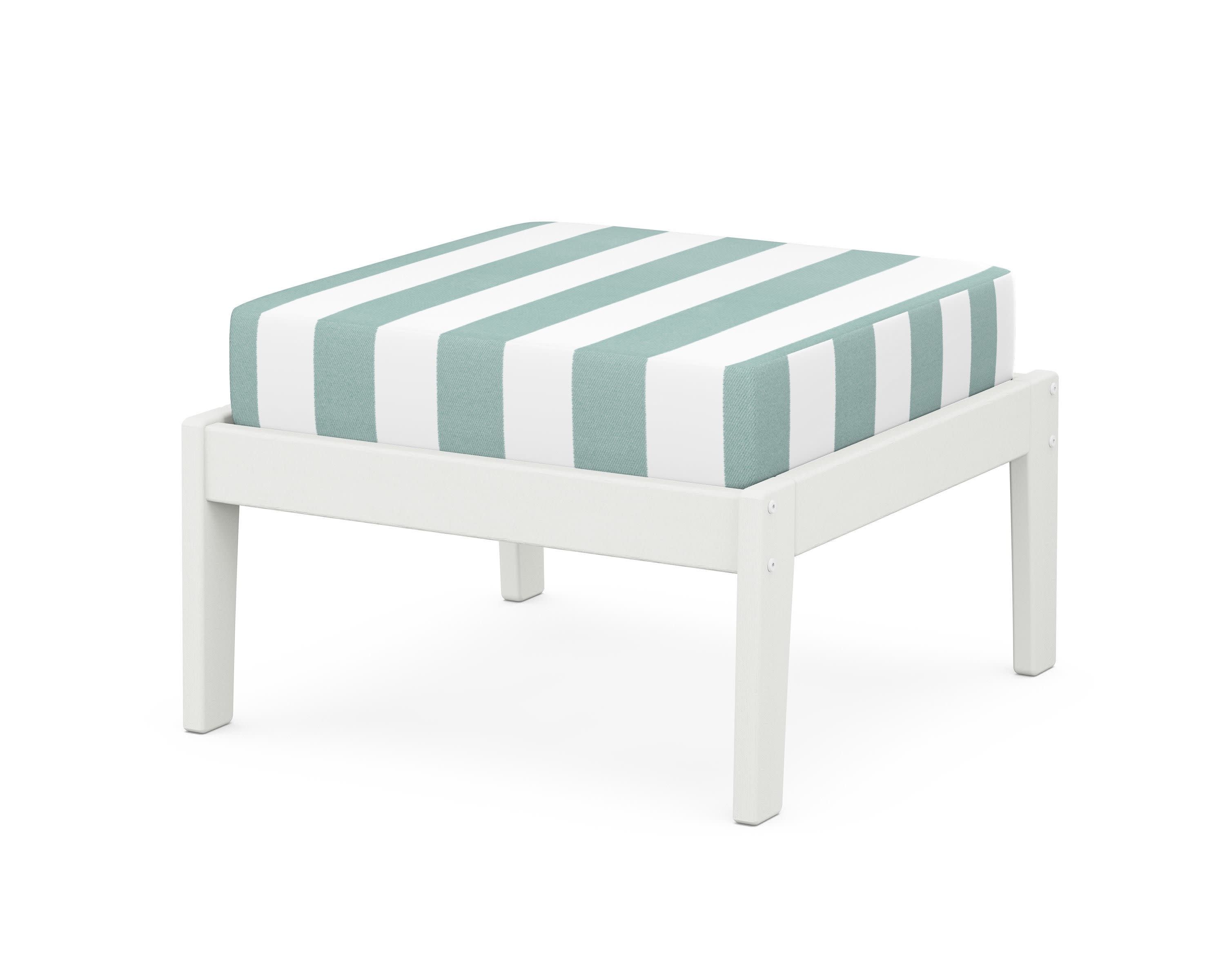 Deep Seating Ottoman in Vintage White / Cabana Stripe Glacier Spa