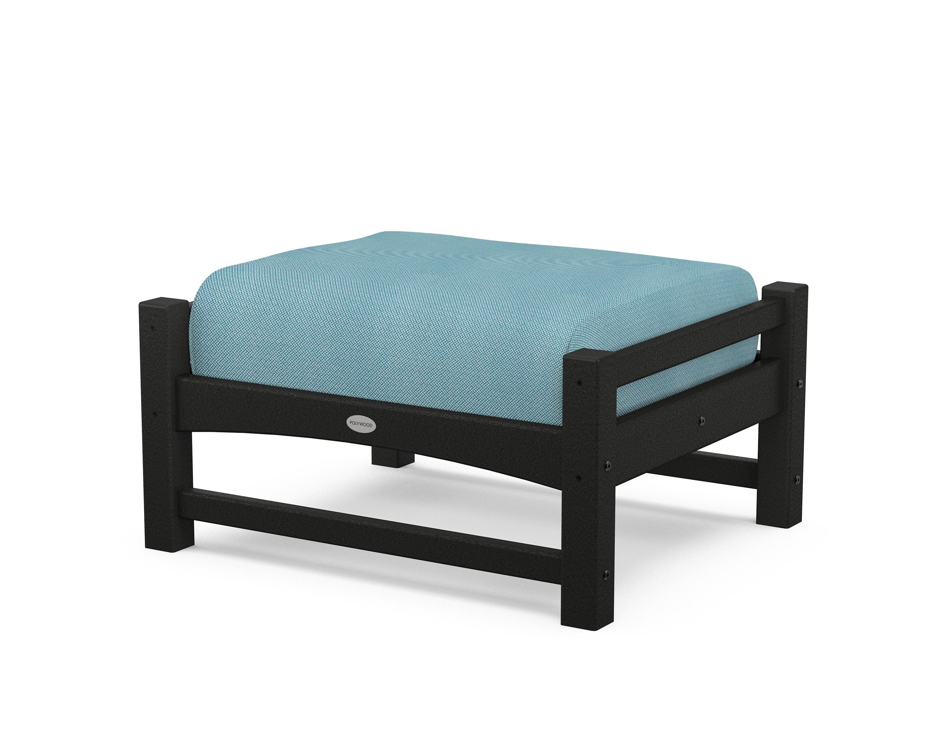 Club Ottoman in Black / Lattice Sky Blue