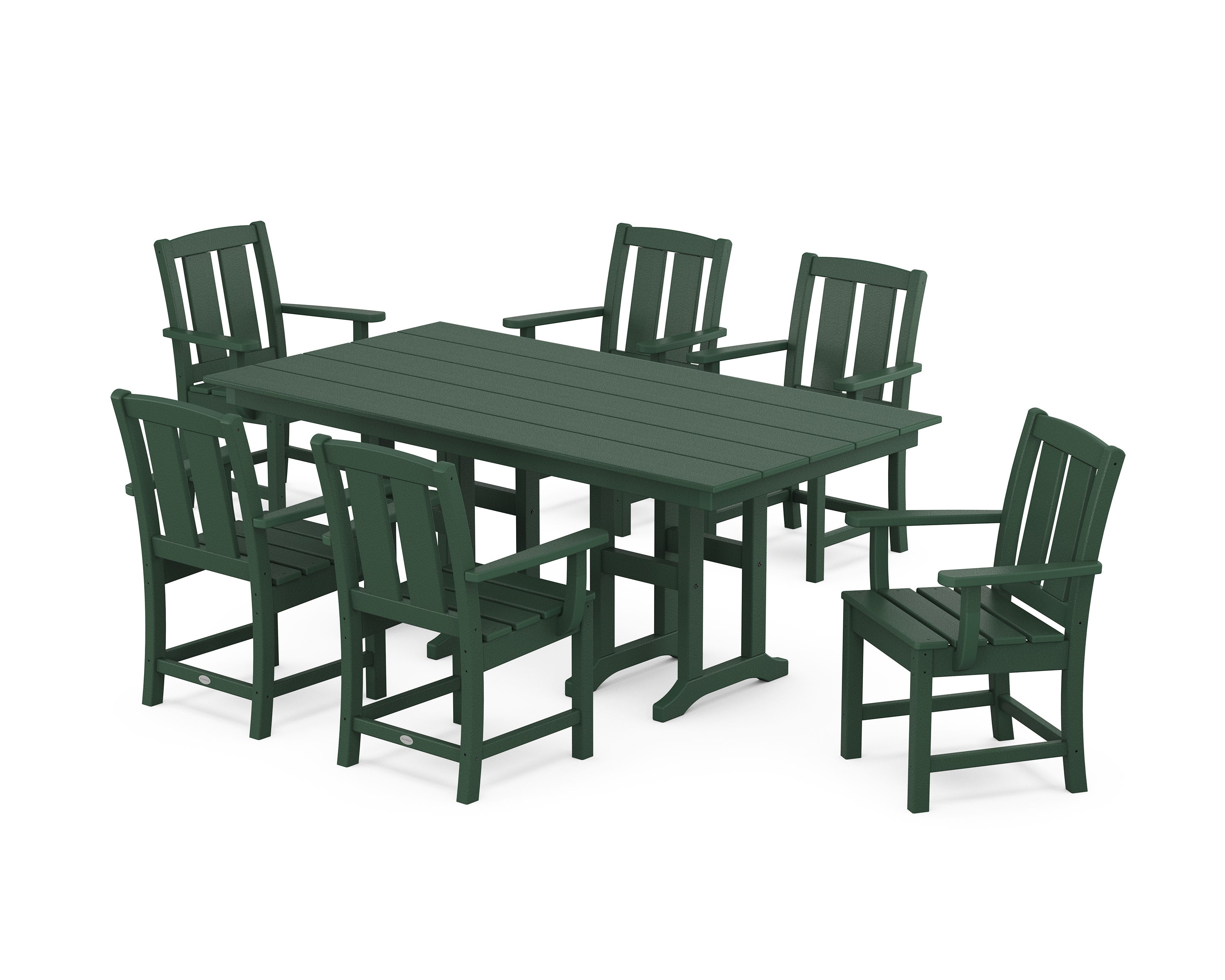 Mission Arm Chair 7-Piece Farmhouse Dining Set in Green