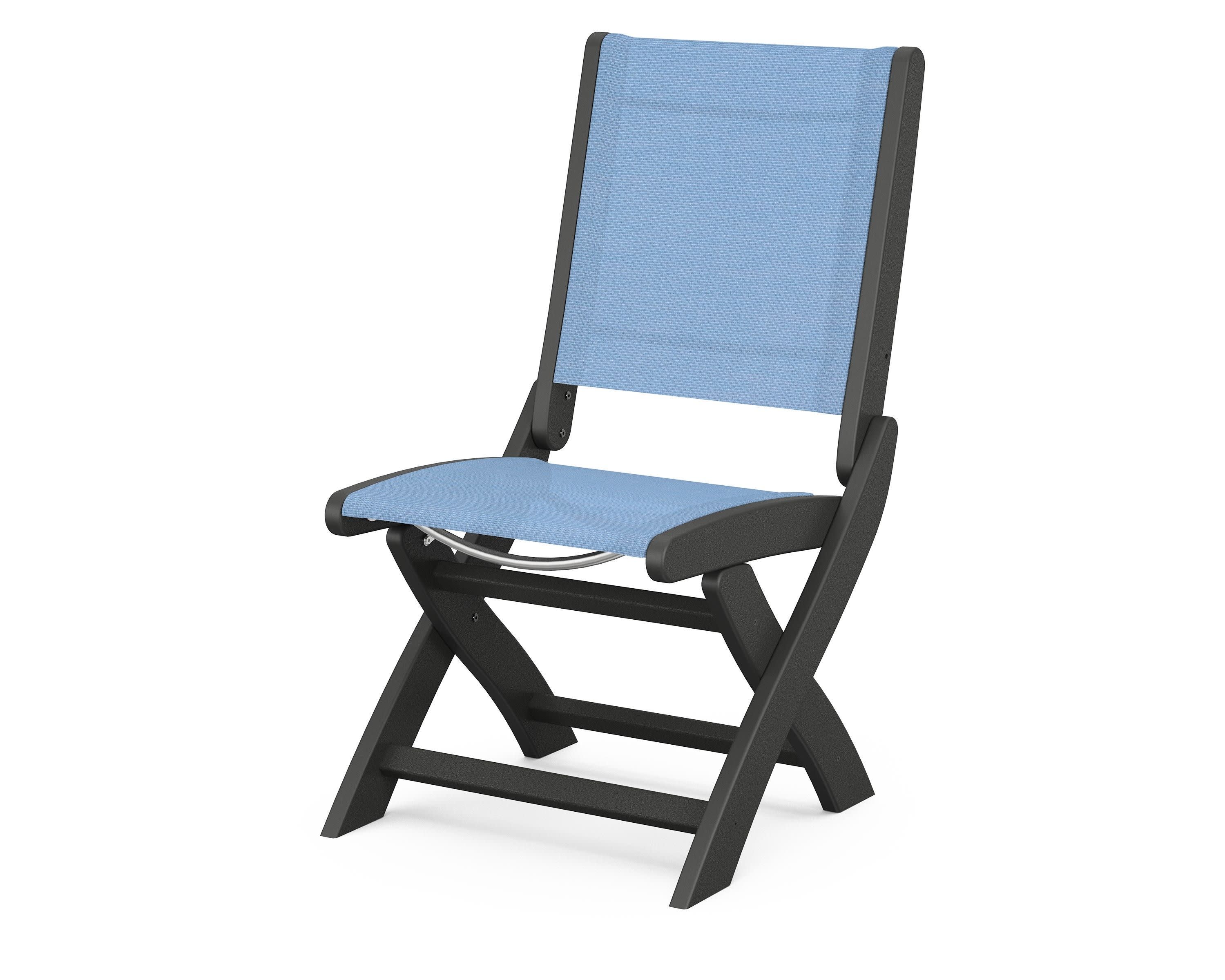 Coastal Folding Side Chair in Black / Poolside Sling