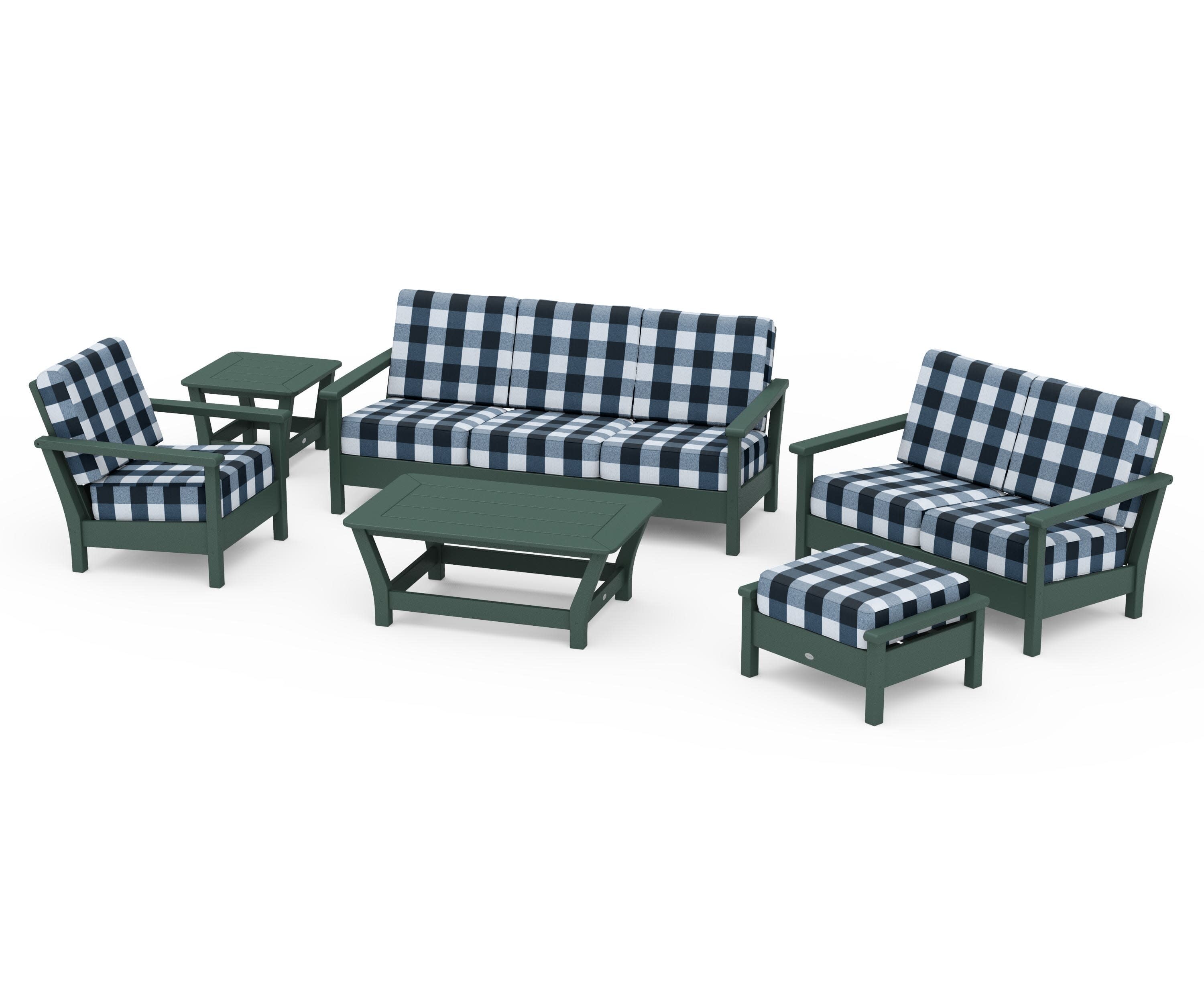 Harbour 6-Piece Outdoor Living Set in Green / Buffalo Plaid Marine Indigo