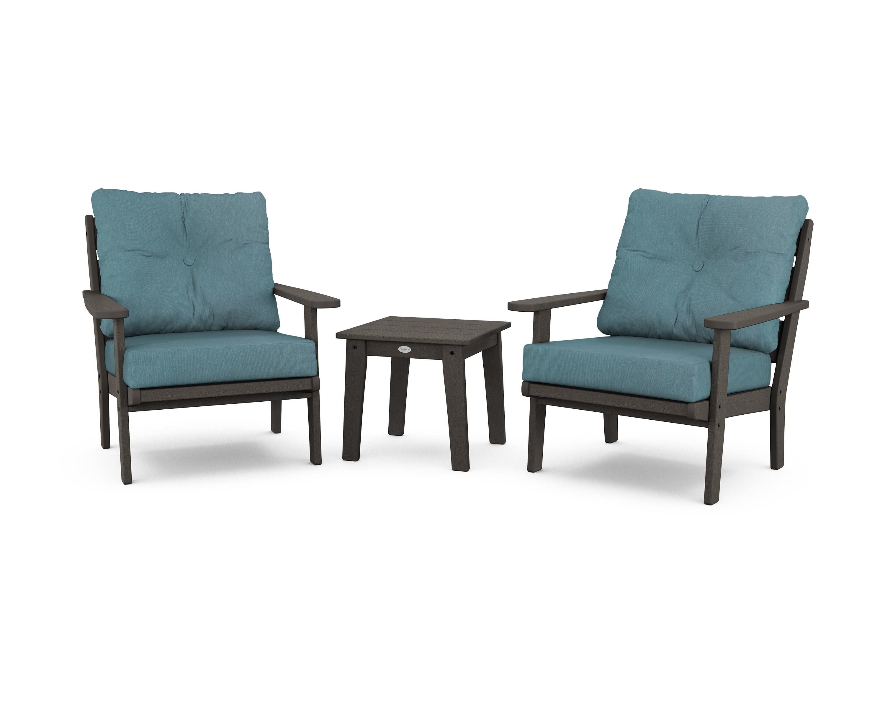Lakeside 3-Piece Deep Seating Chair Set in Vintage Coffee / Ocean Teal