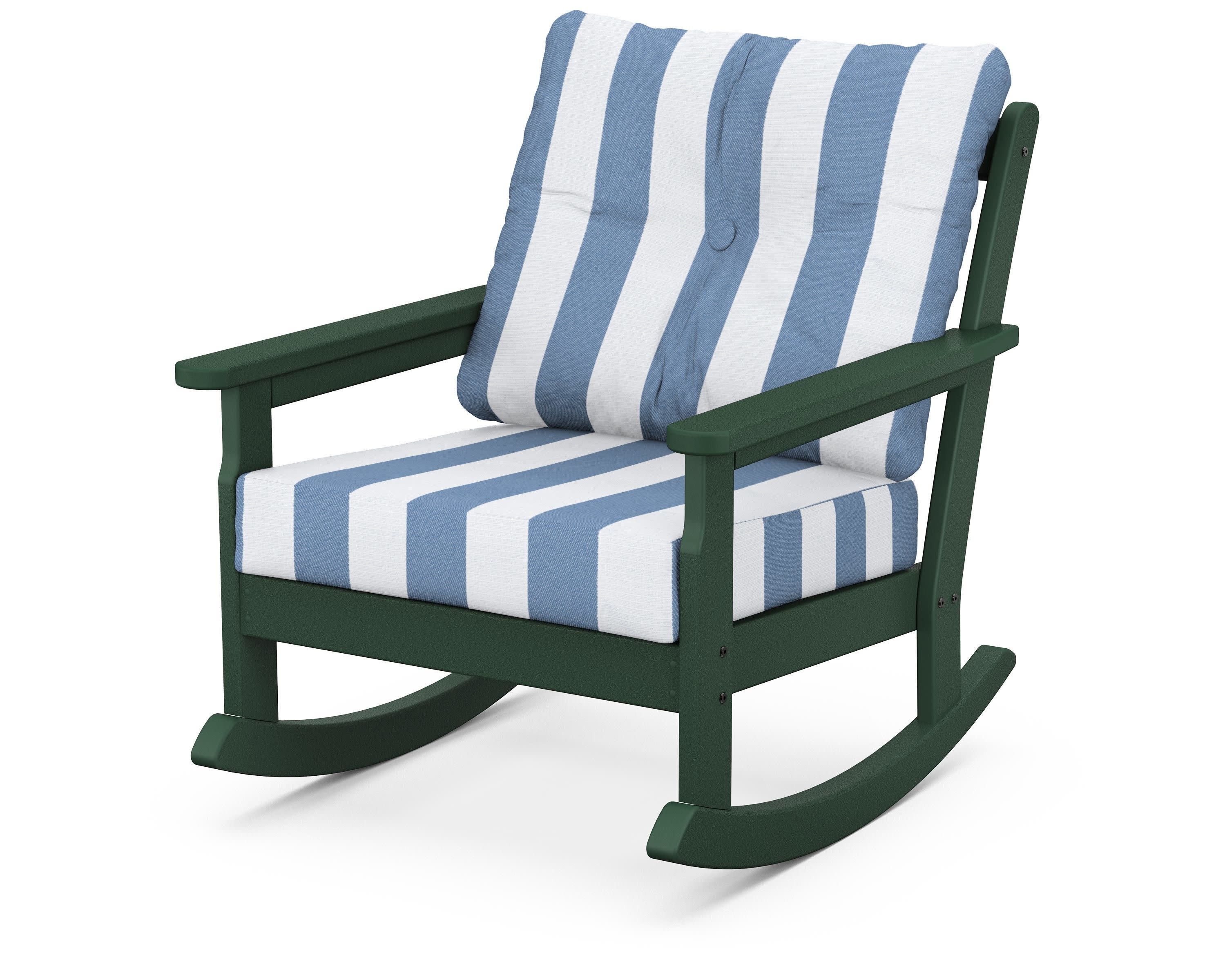 Vineyard Deep Seating Rocking Chair in Green / Cabana Stripe Sky Blue