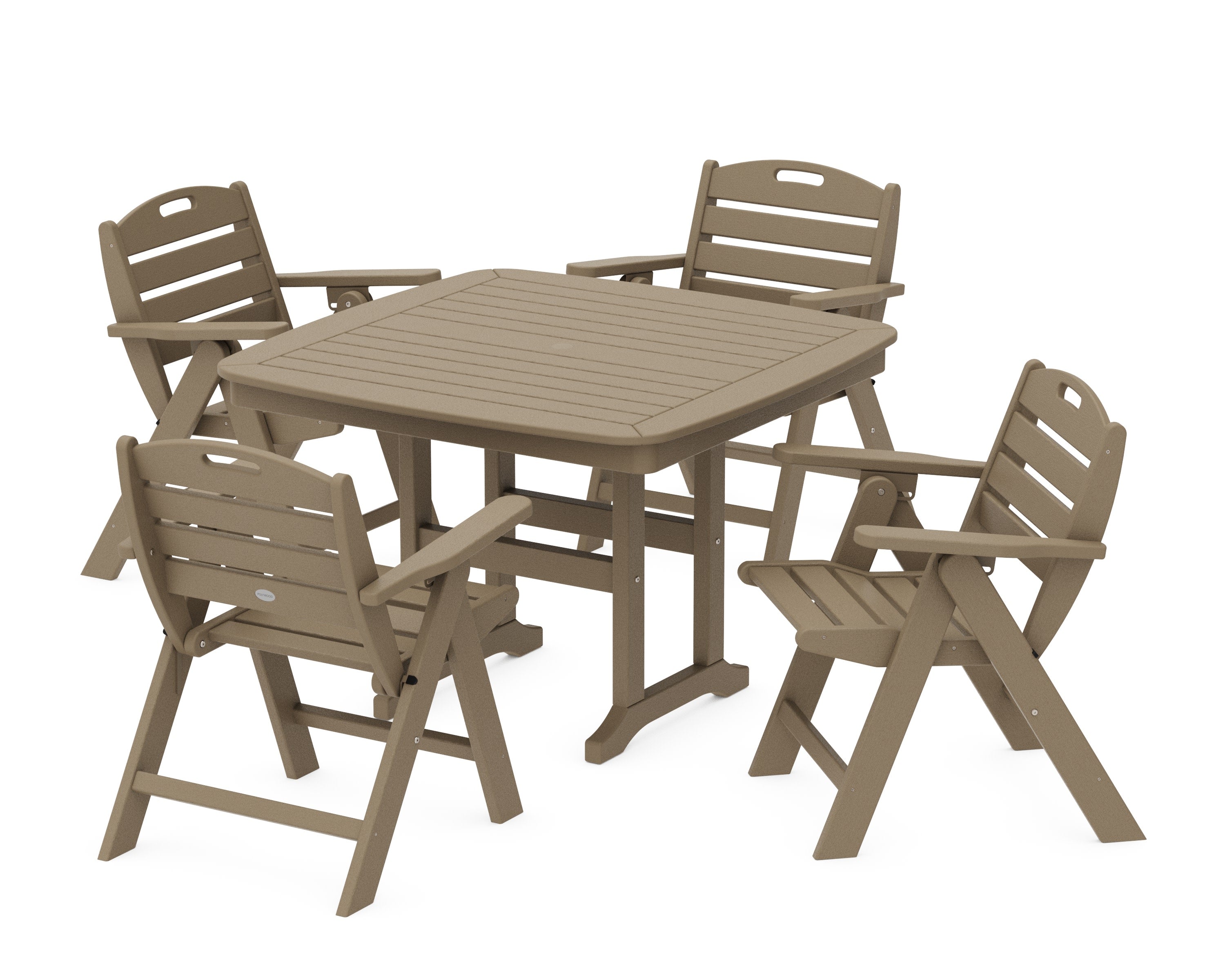 Nautical Folding Lowback Chair 5-Piece Dining Set with Trestle Legs in Vintage Sahara