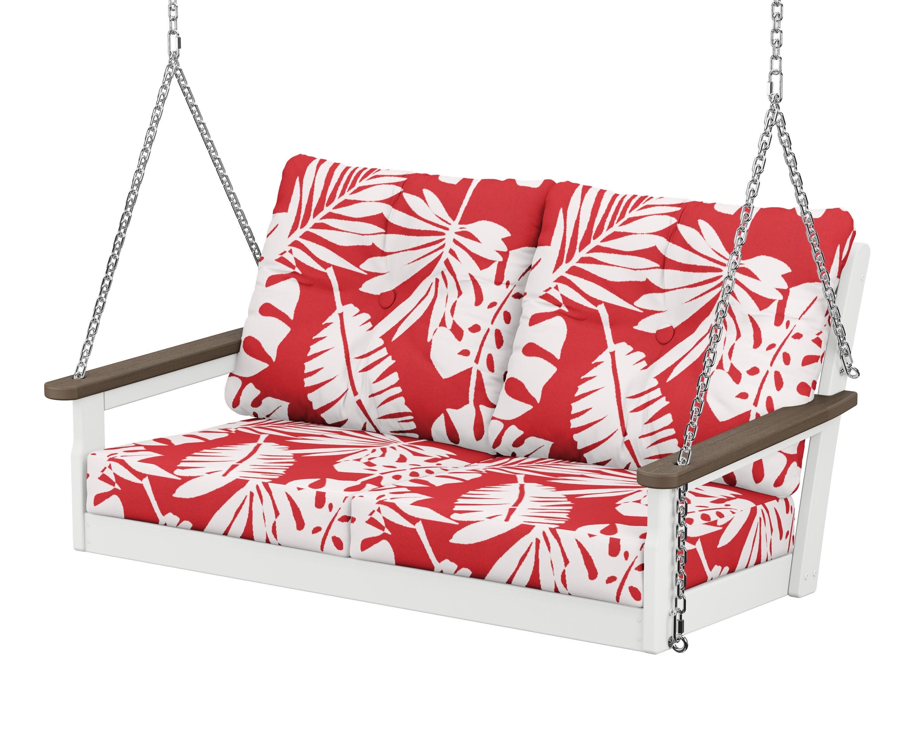Vineyard Deep Seating Swing in White / Kona / Leaf Crimson