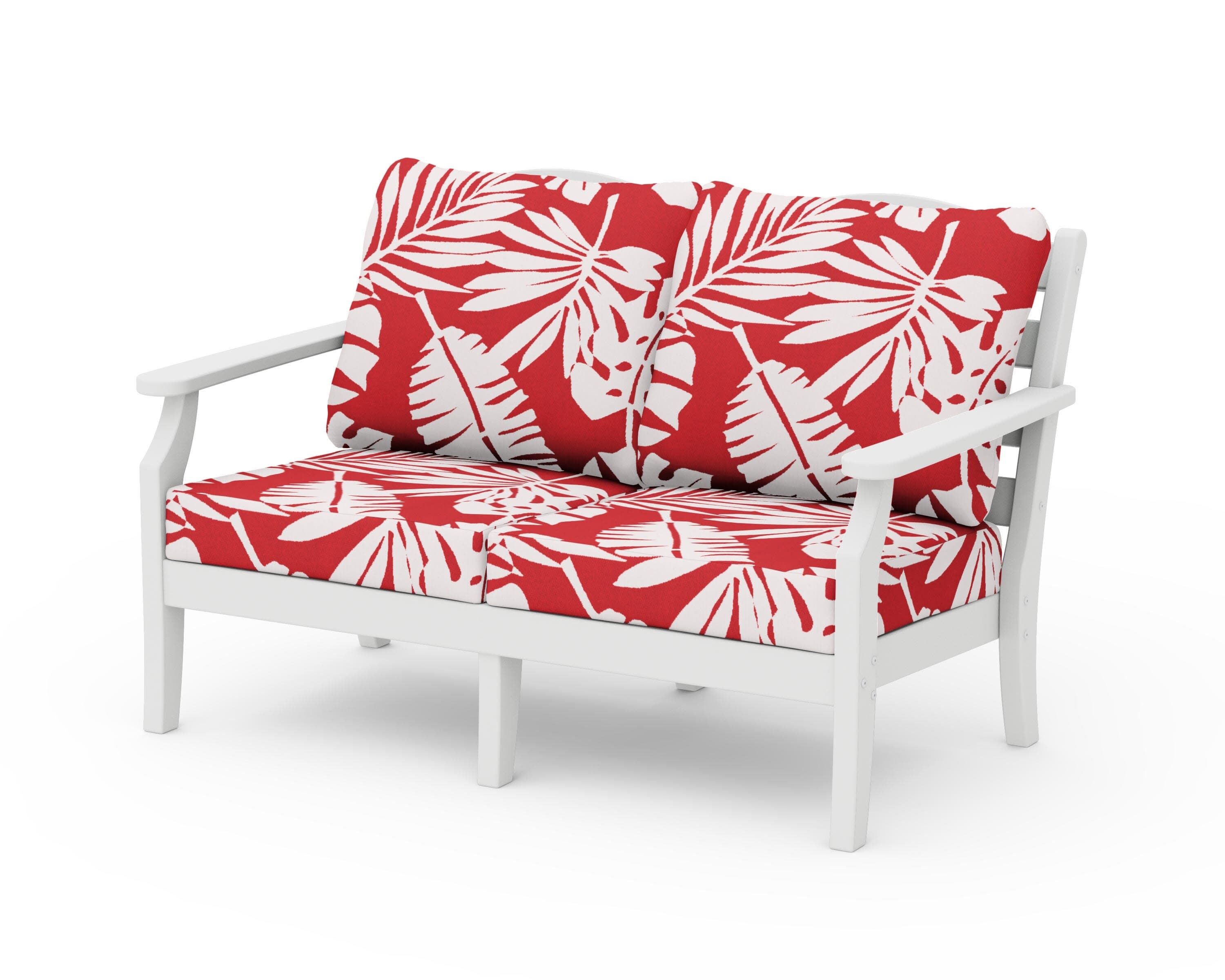 Savannah Deep Seating Loveseat in White / Leaf Crimson