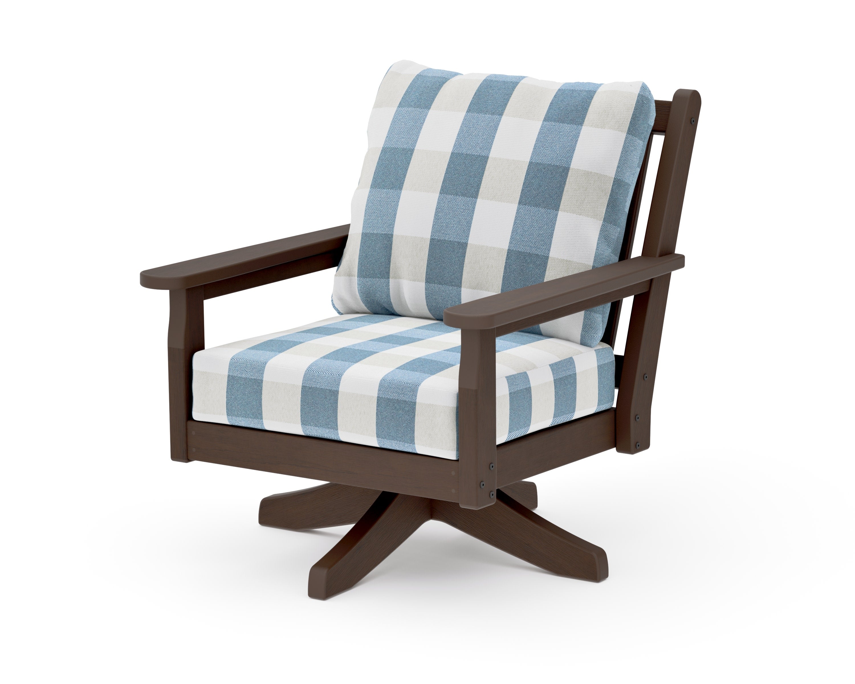 Chippendale Deep Seating Swivel Chair in Kona / Buffalo Plaid Sky Blue