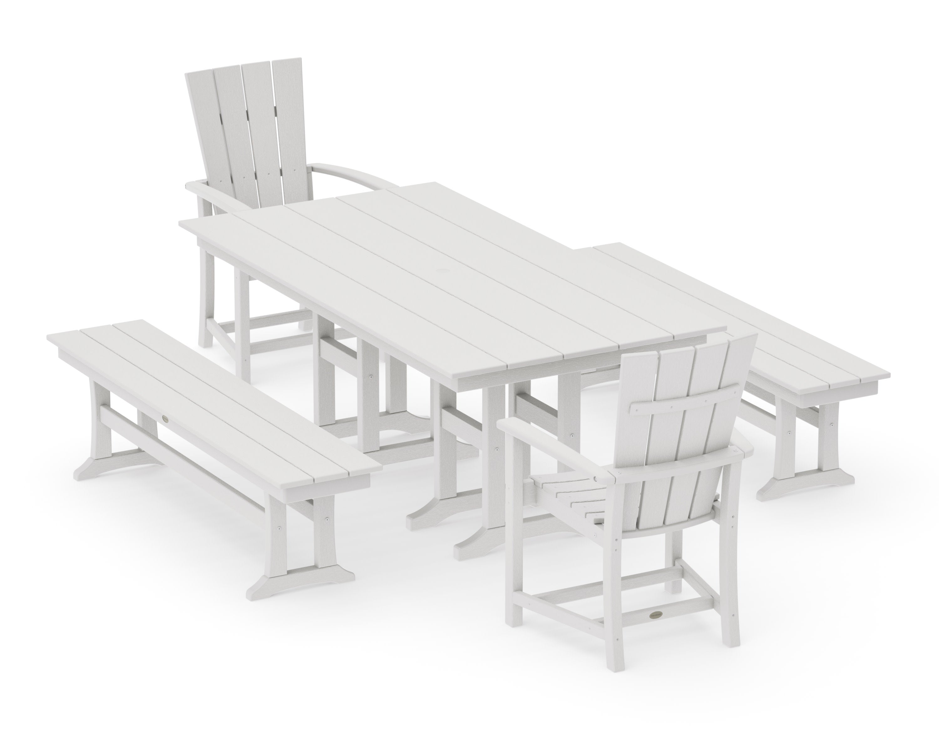 Quattro 5-Piece Farmhouse Dining Set with Benches in Vintage White