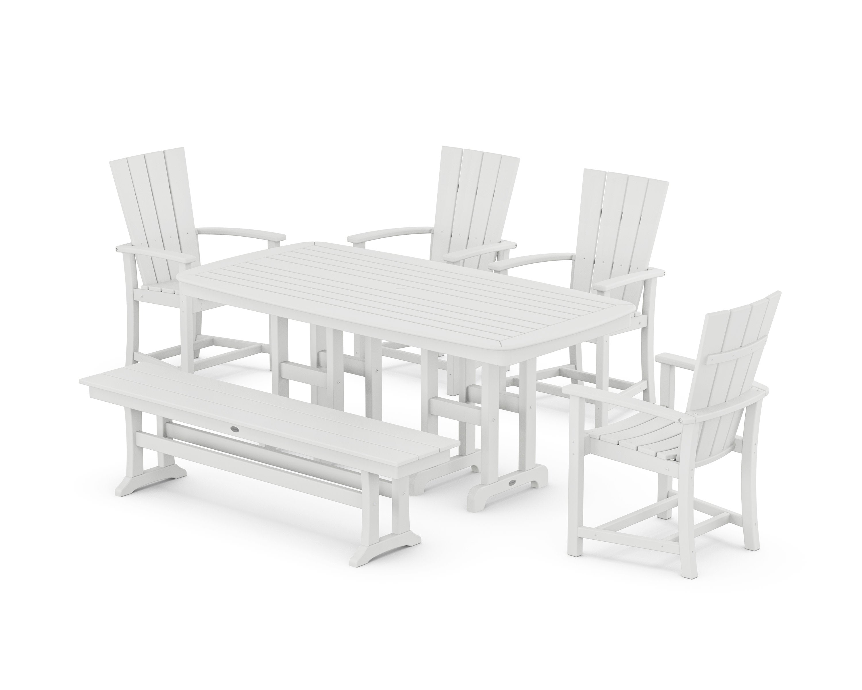 Quattro 6-Piece Dining Set with Bench in White