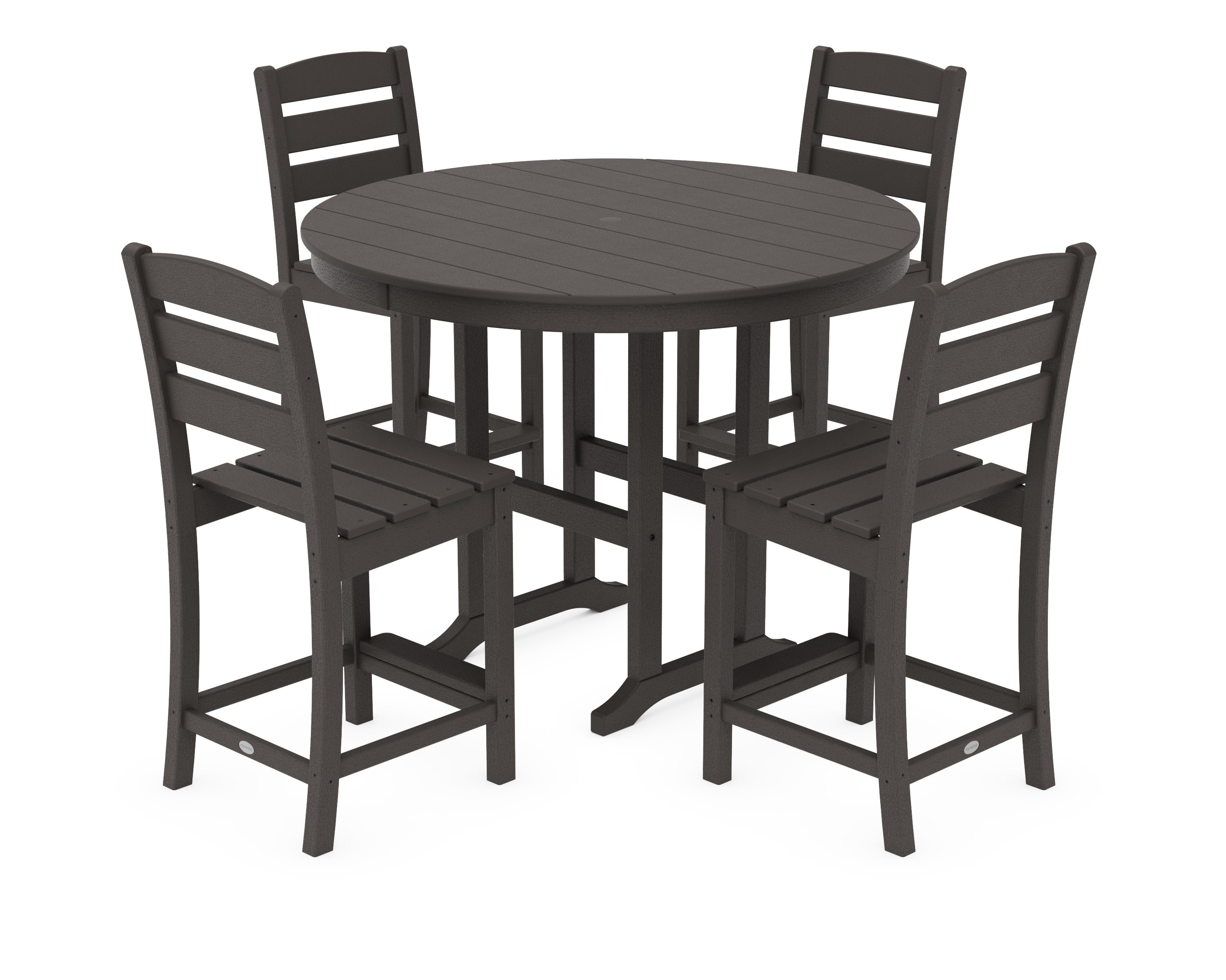 Lakeside 5-Piece Farmhouse Round Side Chair Counter Set in Vintage Coffee
