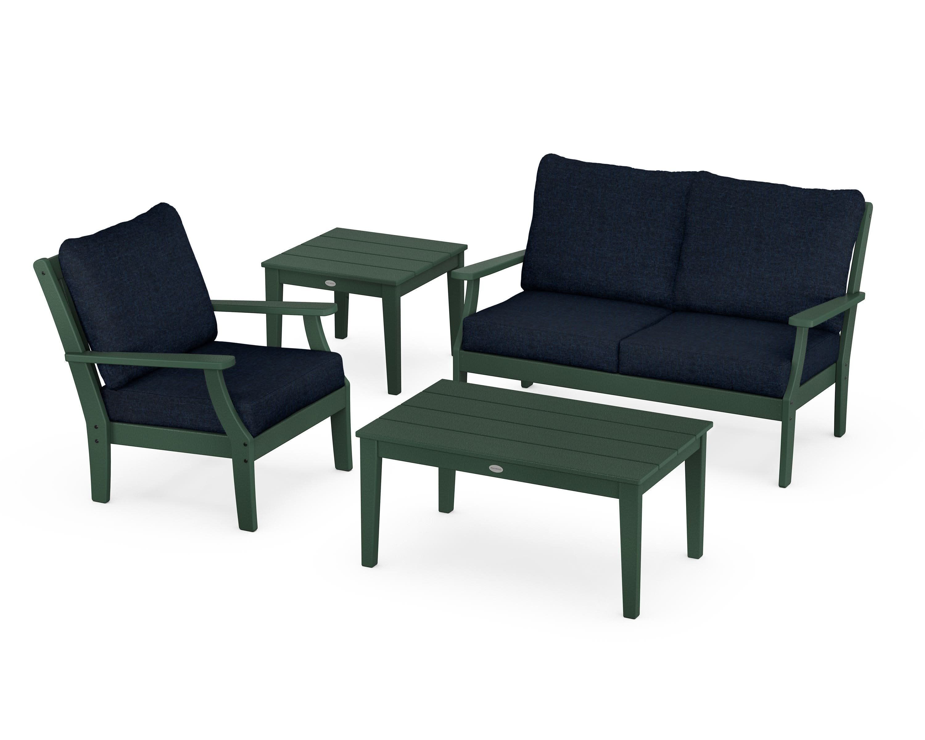 Braxton 4-Piece Deep Seating Set in Green / Marine Indigo