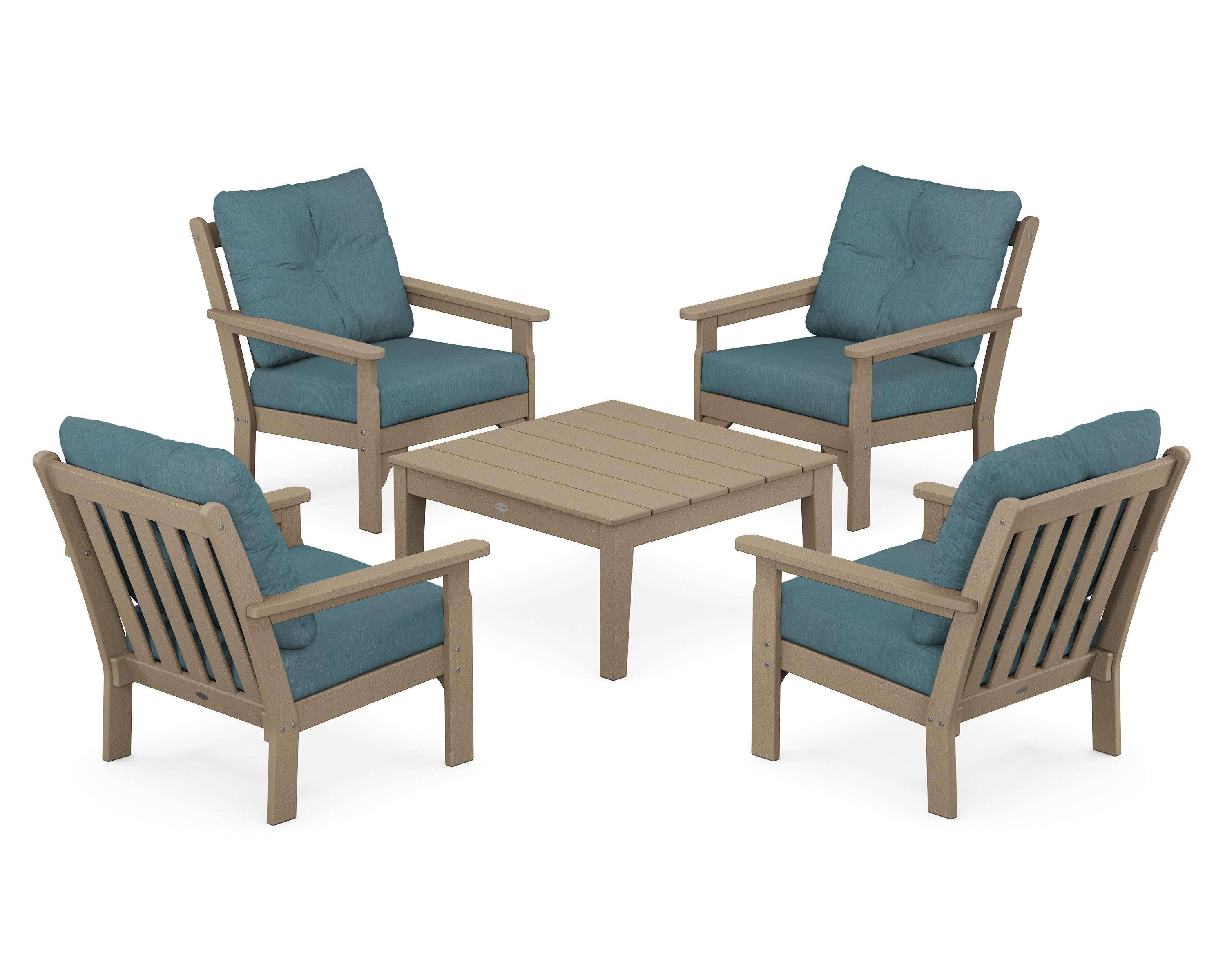 Vineyard 5-Piece Deep Seating Conversation Set in Vintage Sahara / Ocean Teal