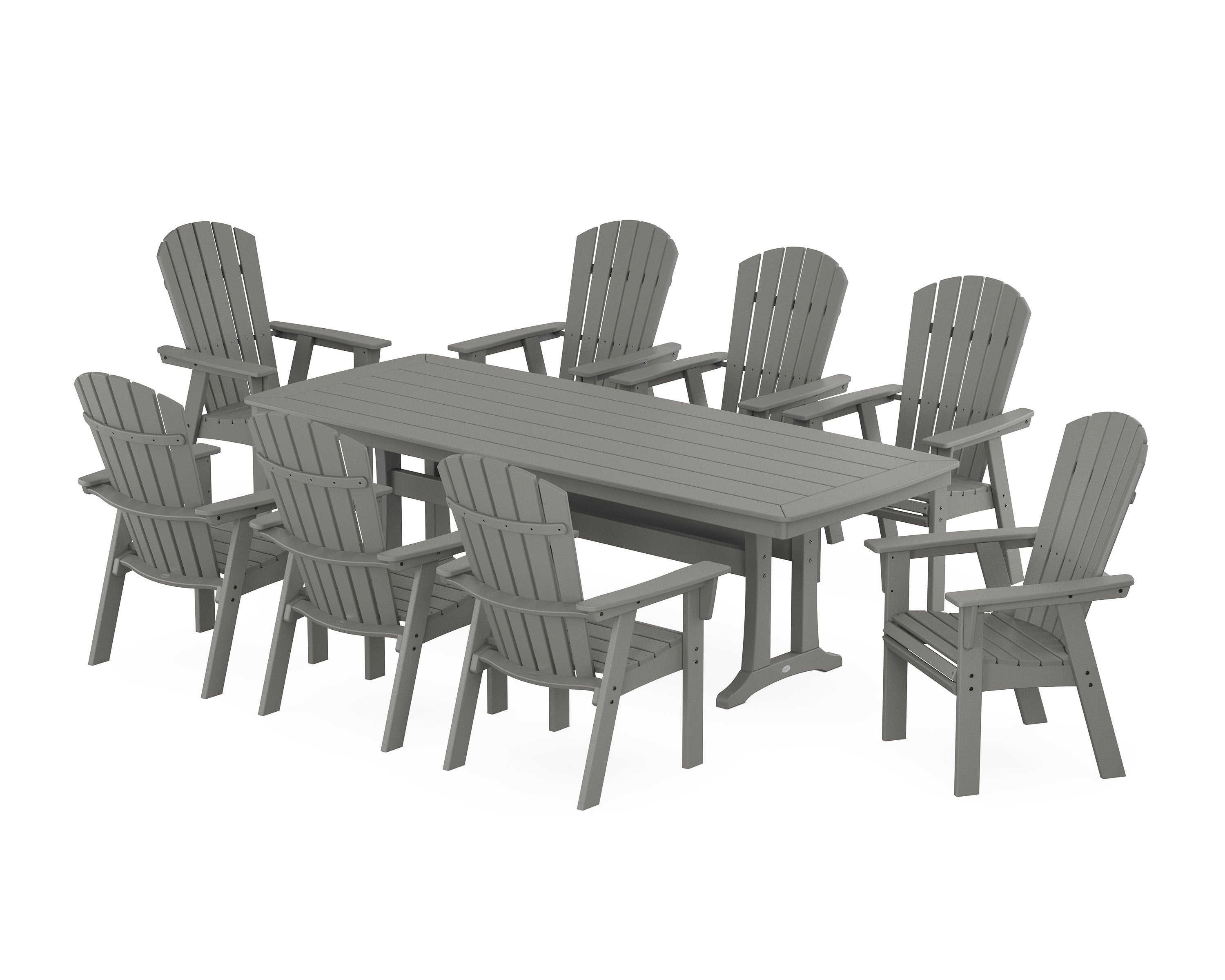 Nautical Curveback Adirondack 9-Piece Dining Set with Trestle Legs in Slate Grey