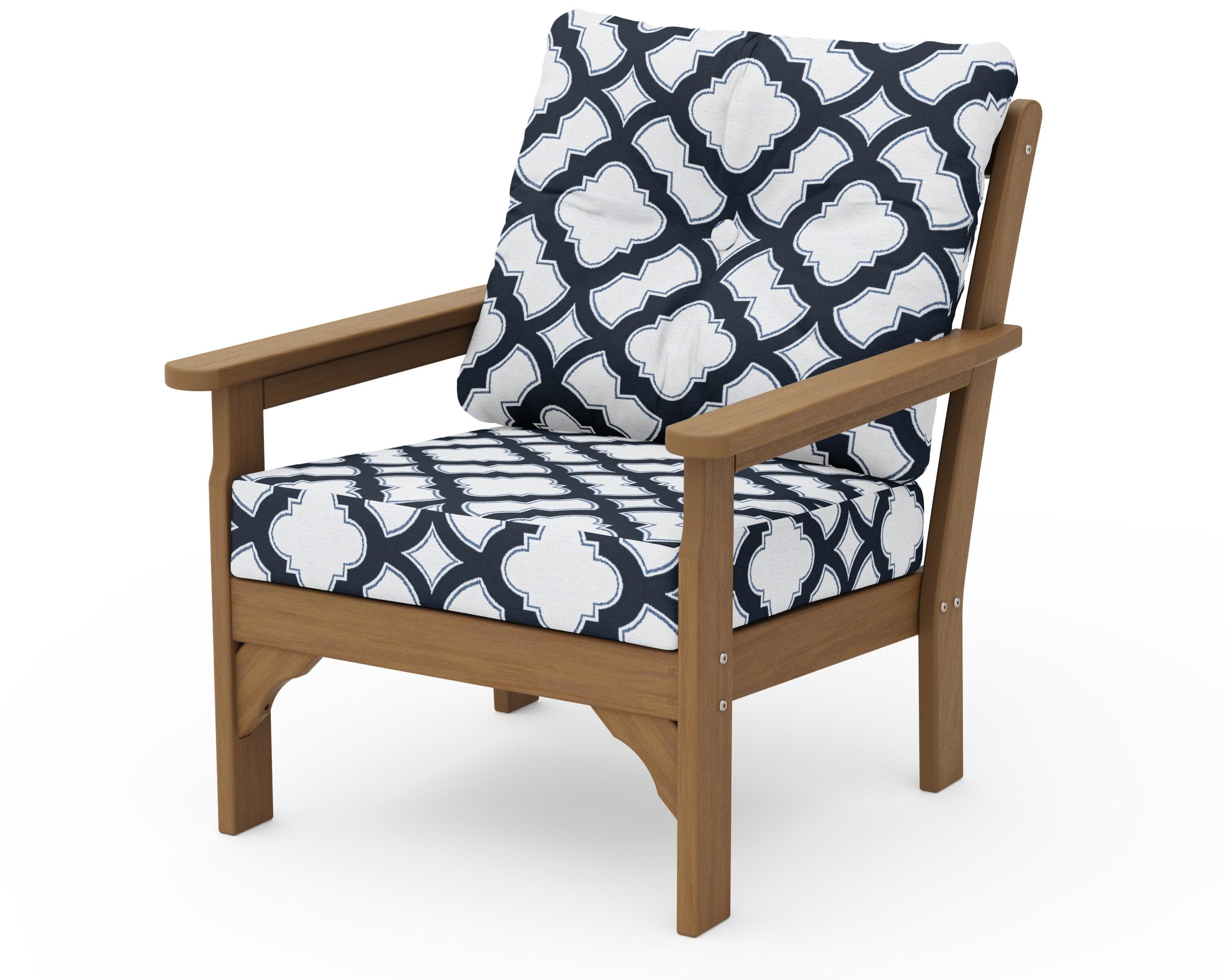Vineyard Deep Seating Chair in Natural / Trellis Marine Indigo