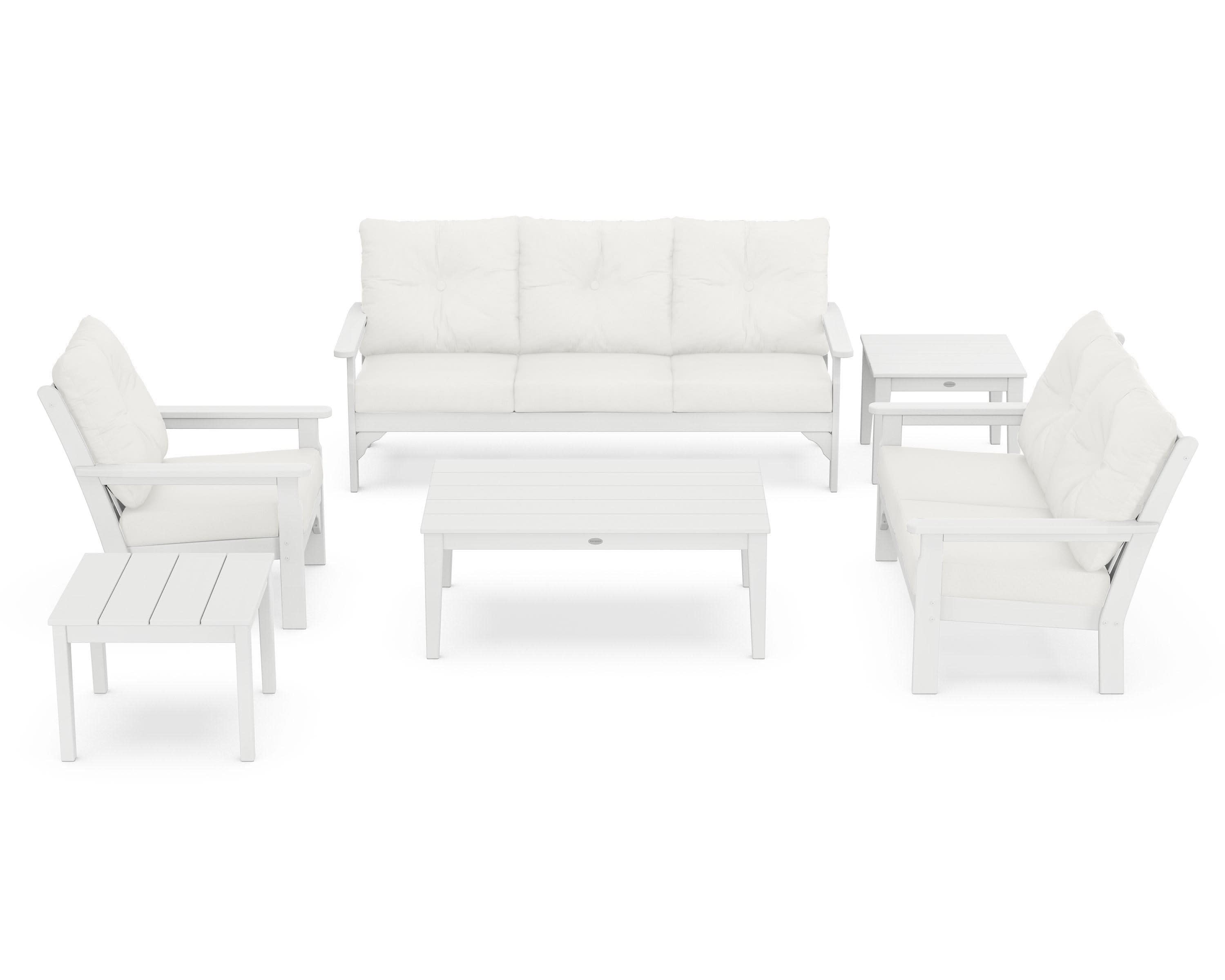 Vineyard 6-Piece Deep Seating Set in White / Natural Linen