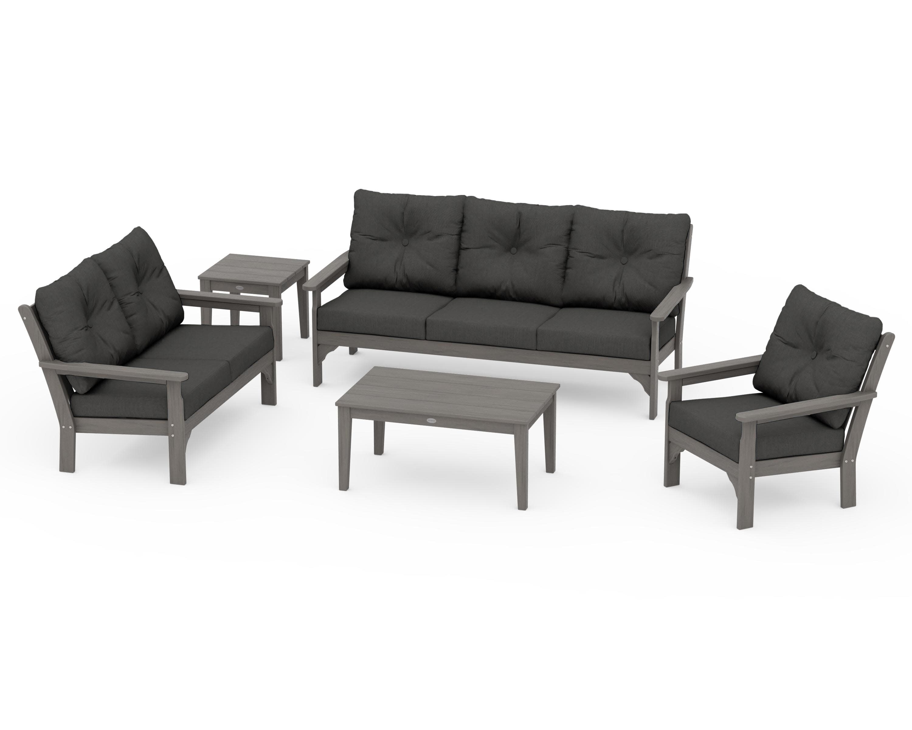 Vineyard 5 Piece Deep Seating Set in Driftwood / Spectrum Carbon