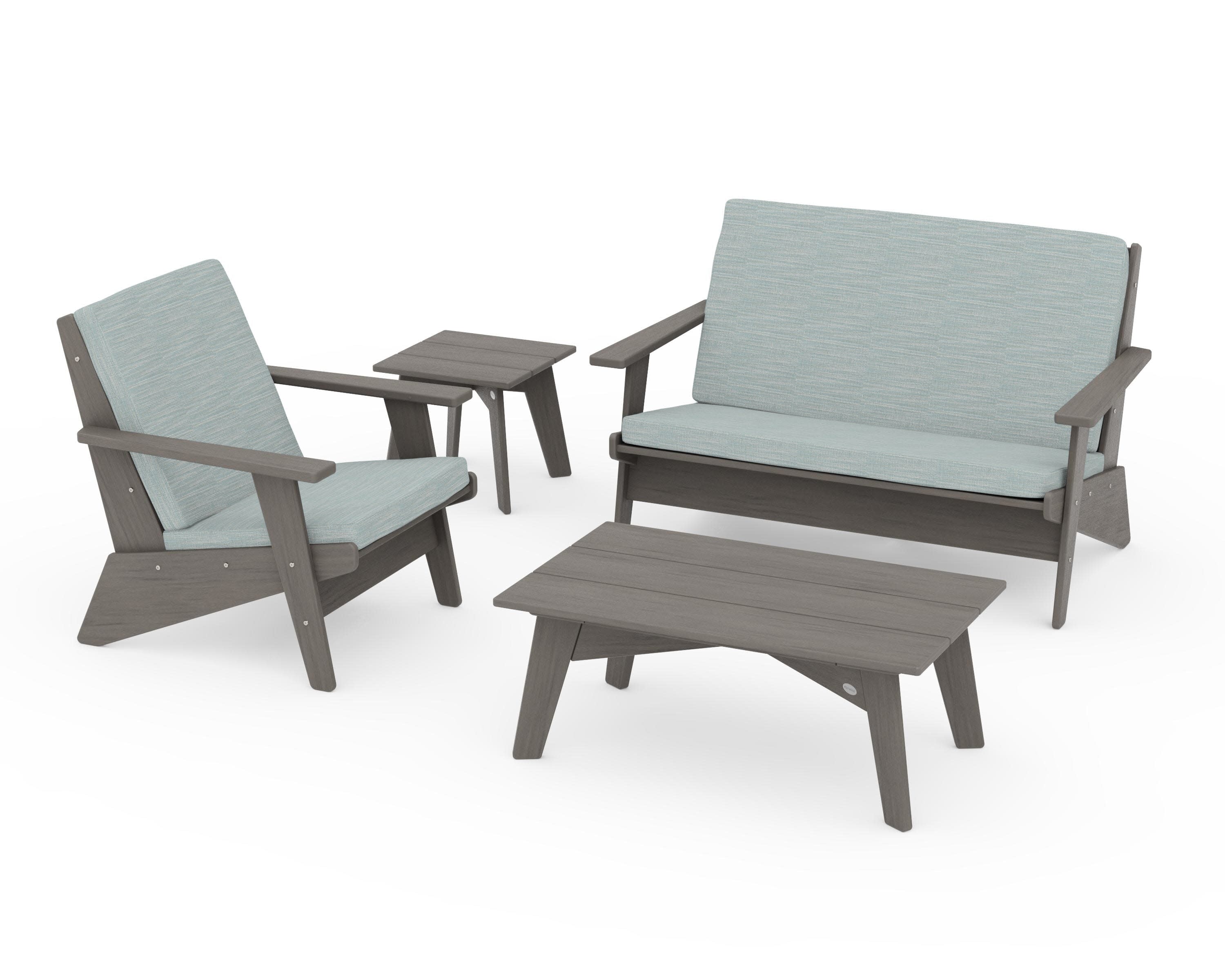 Riviera Modern Lounge 4-Piece Set in Driftwood / Soothe Mist