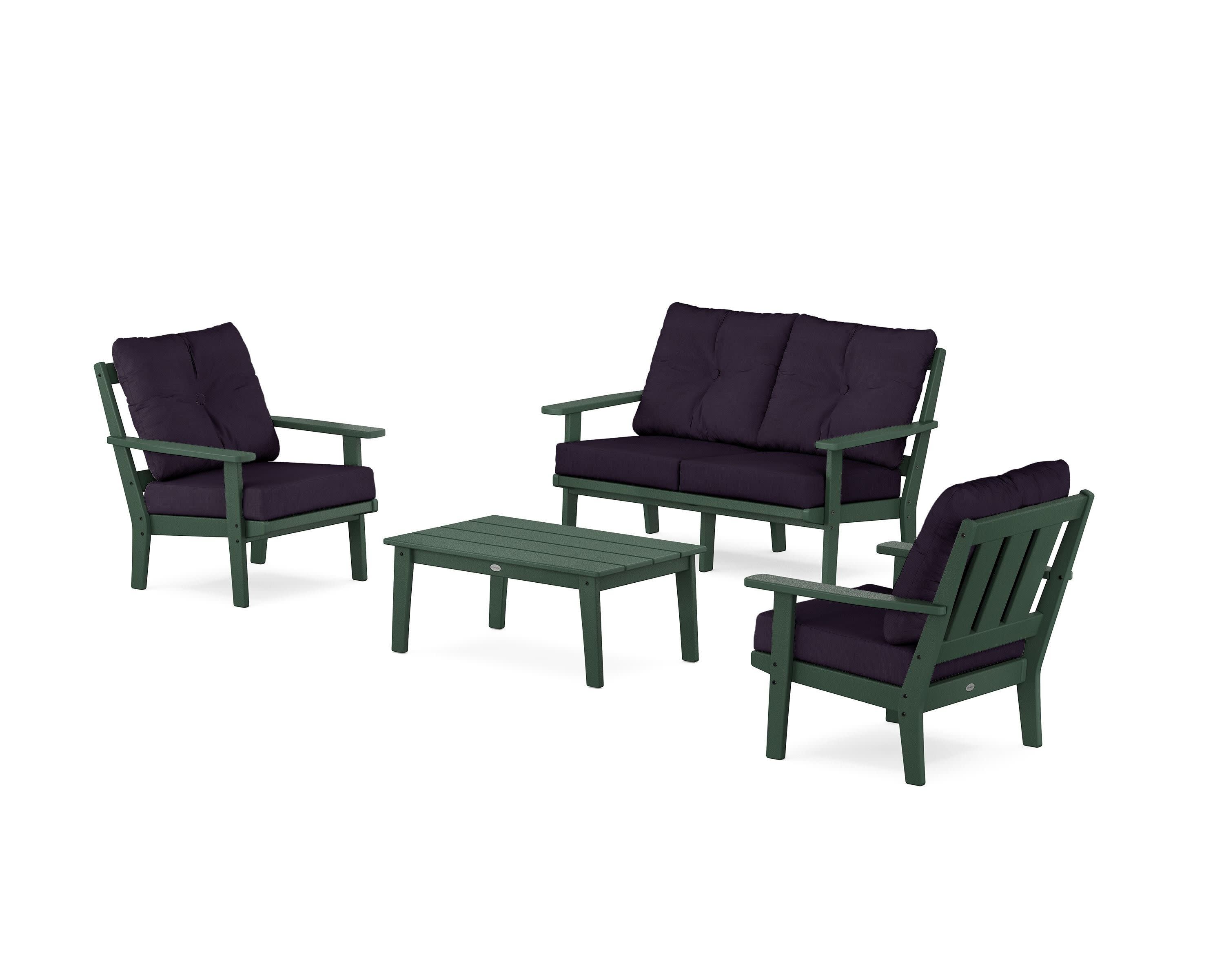 Oxford 4-Piece Deep Seating Set with Loveseat in Green / Navy Linen