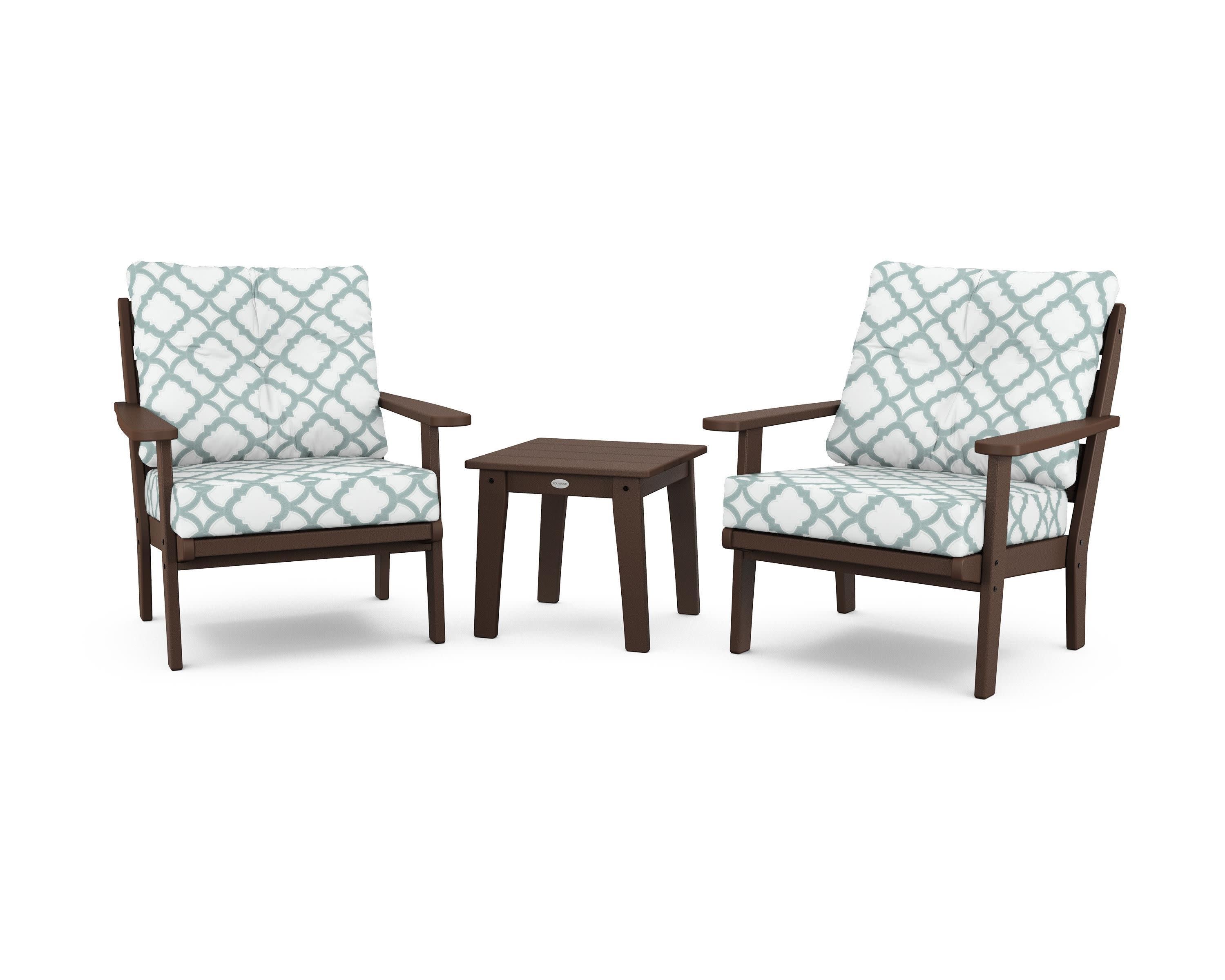 Lakeside 3-Piece Deep Seating Chair Set in Mahogany / Trellis Glacier Spa