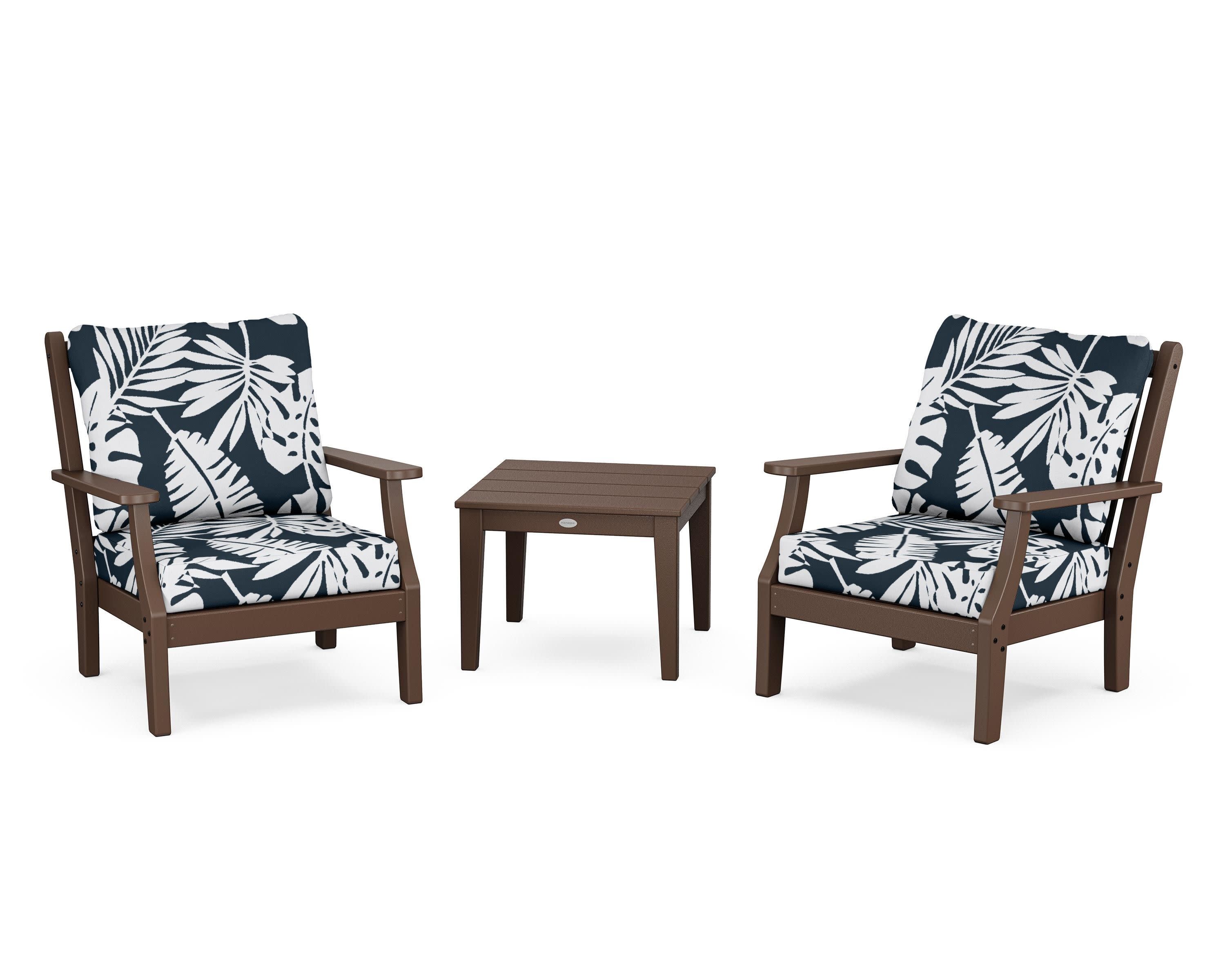 Wovendale 3-Piece Deep Seating Set in Mahogany / Leaf Marine Indigo