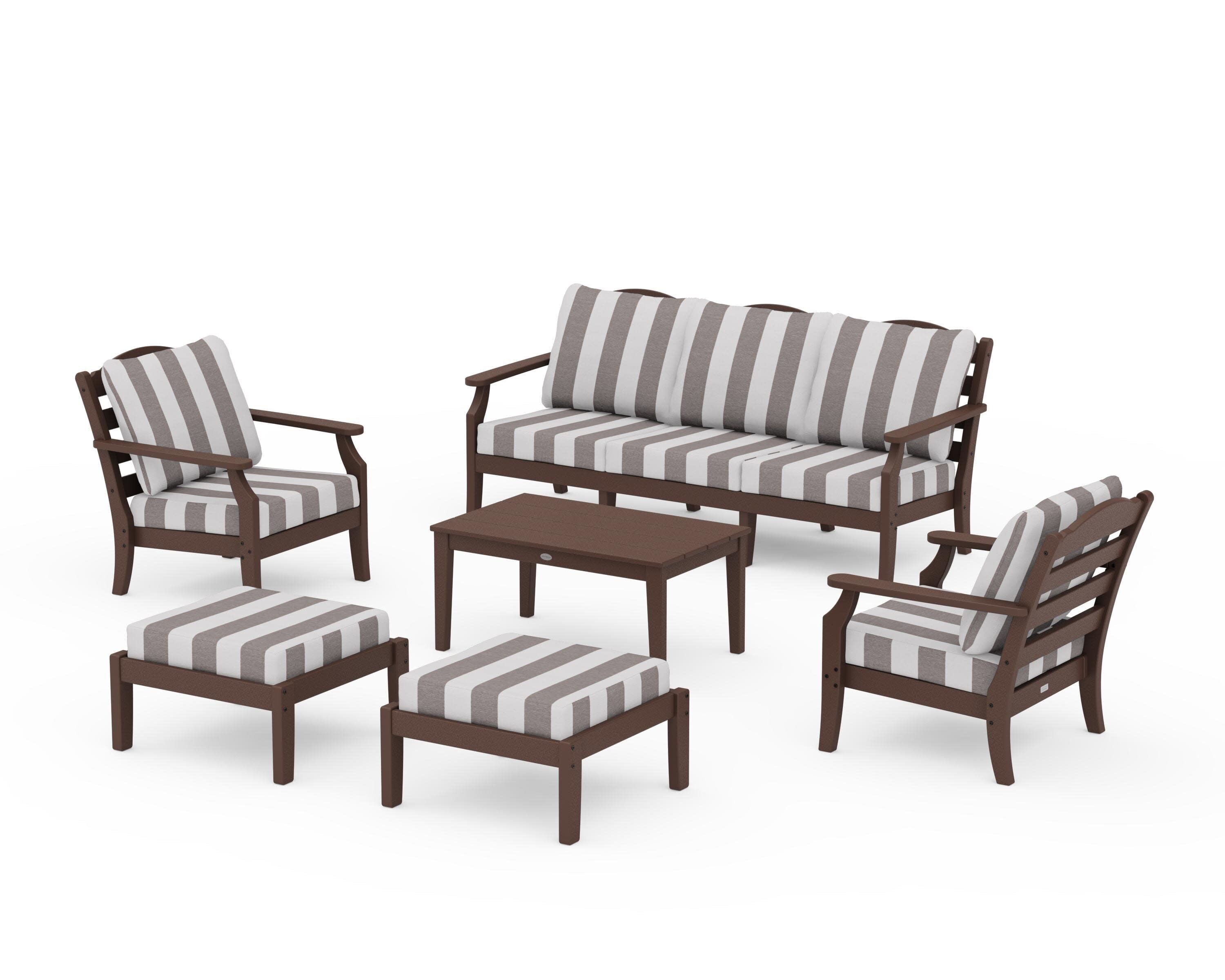 Savannah 6-Piece Lounge Sofa Set in Mahogany / Cabana Stripe Grey Mist