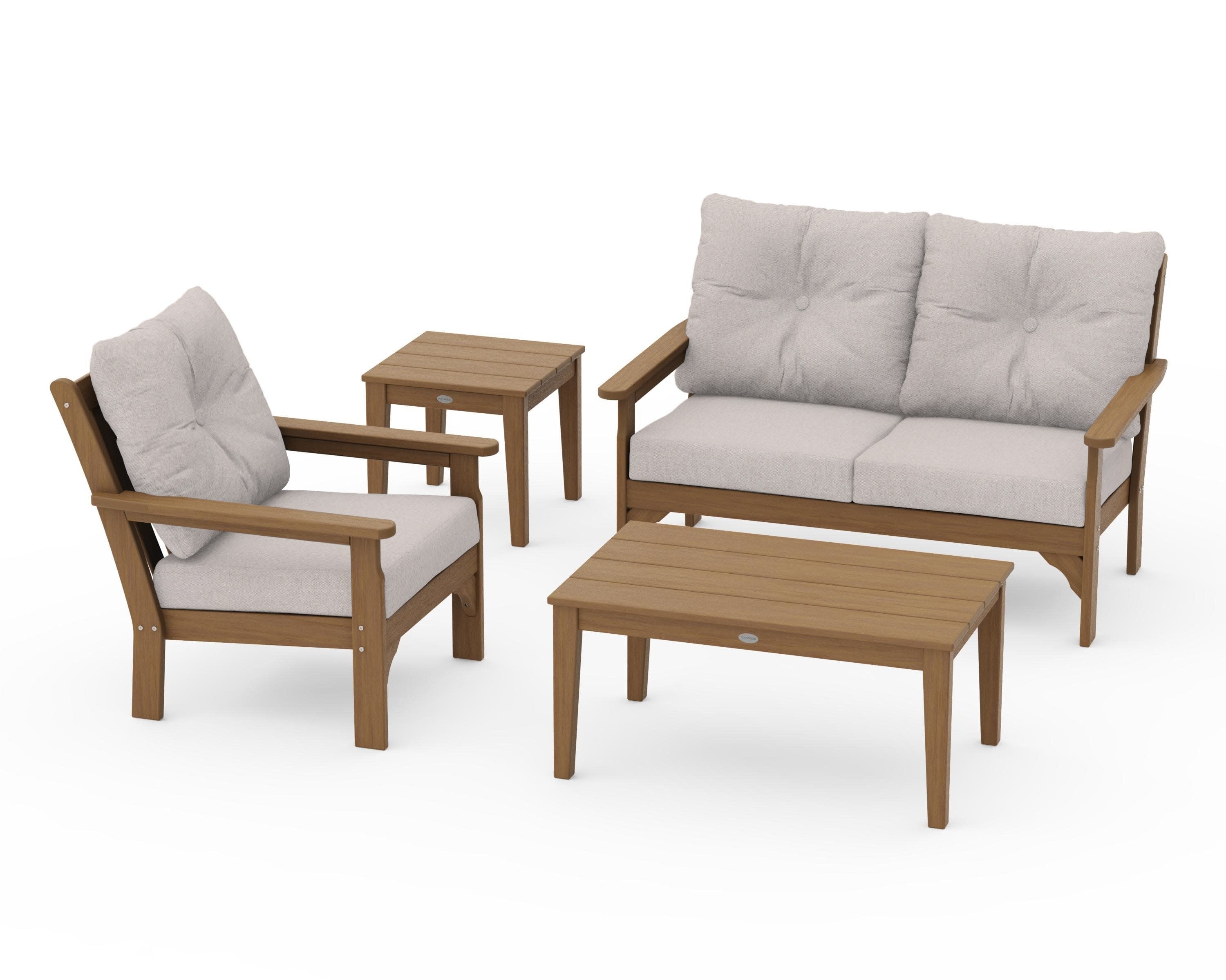 Vineyard 4-Piece Deep Seating Set in Natural / Dune Burlap