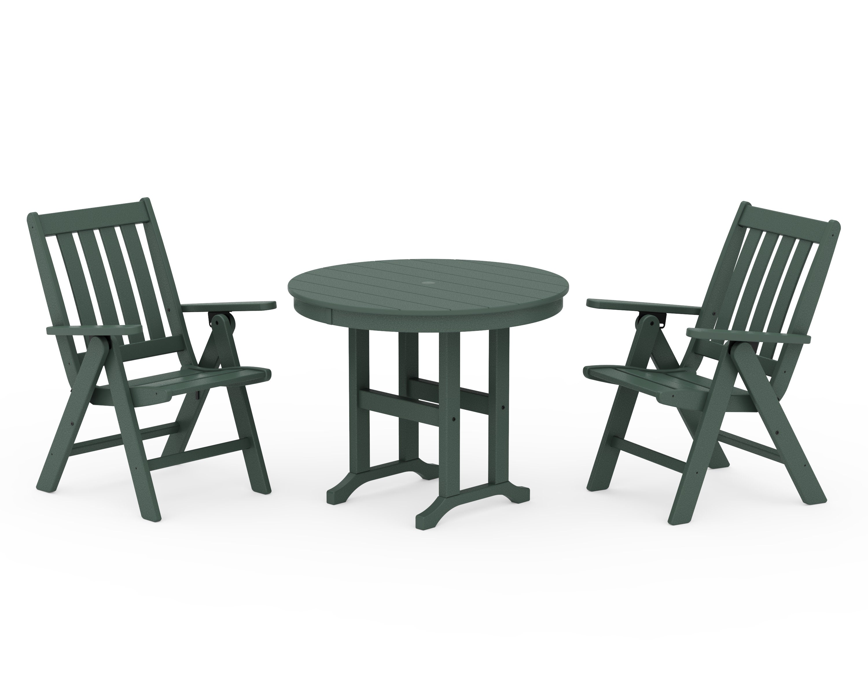 Vineyard Folding Chair 3-Piece Round Dining Set in Green