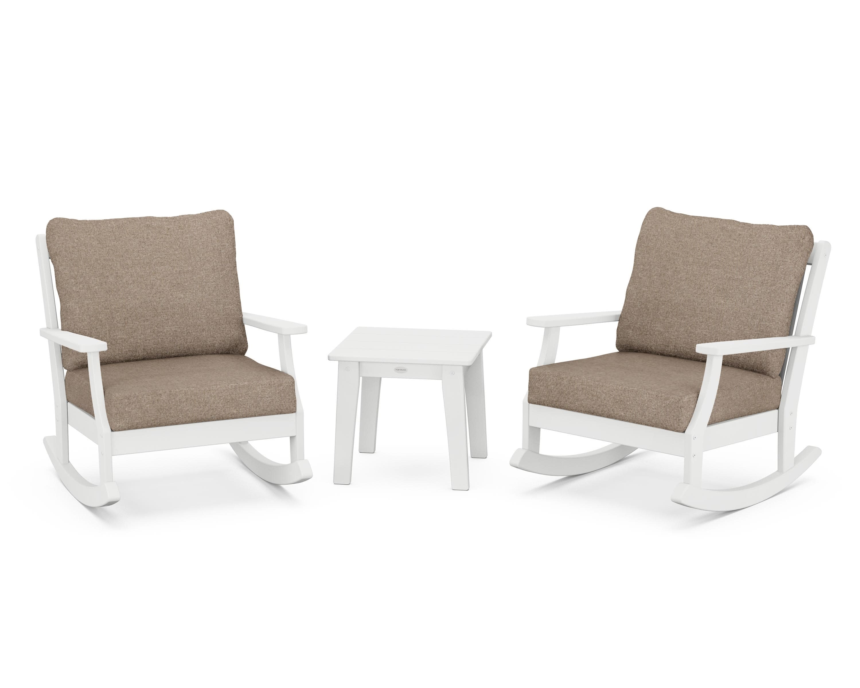 Braxton 3-Piece Deep Seating Rocker Set in White / Spiced Burlap