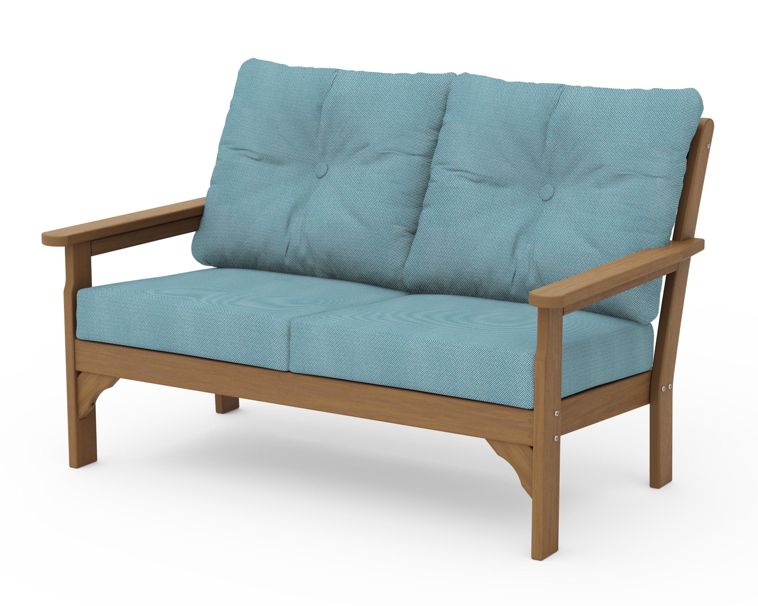 Vineyard Deep Seating Loveseat in Natural / Lattice Sky Blue