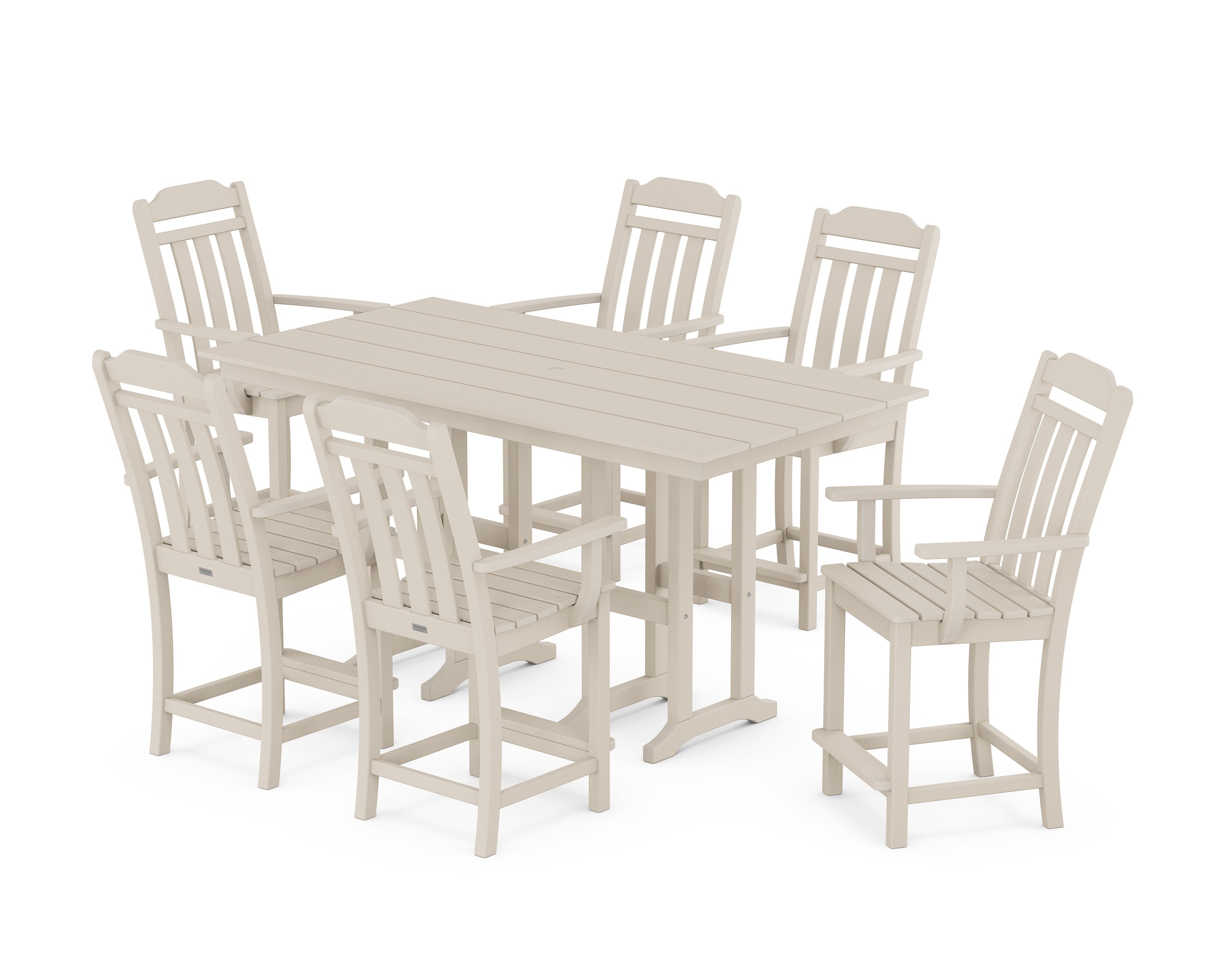 Cottage Arm Chair 7-Piece Farmhouse Counter Set in Sand