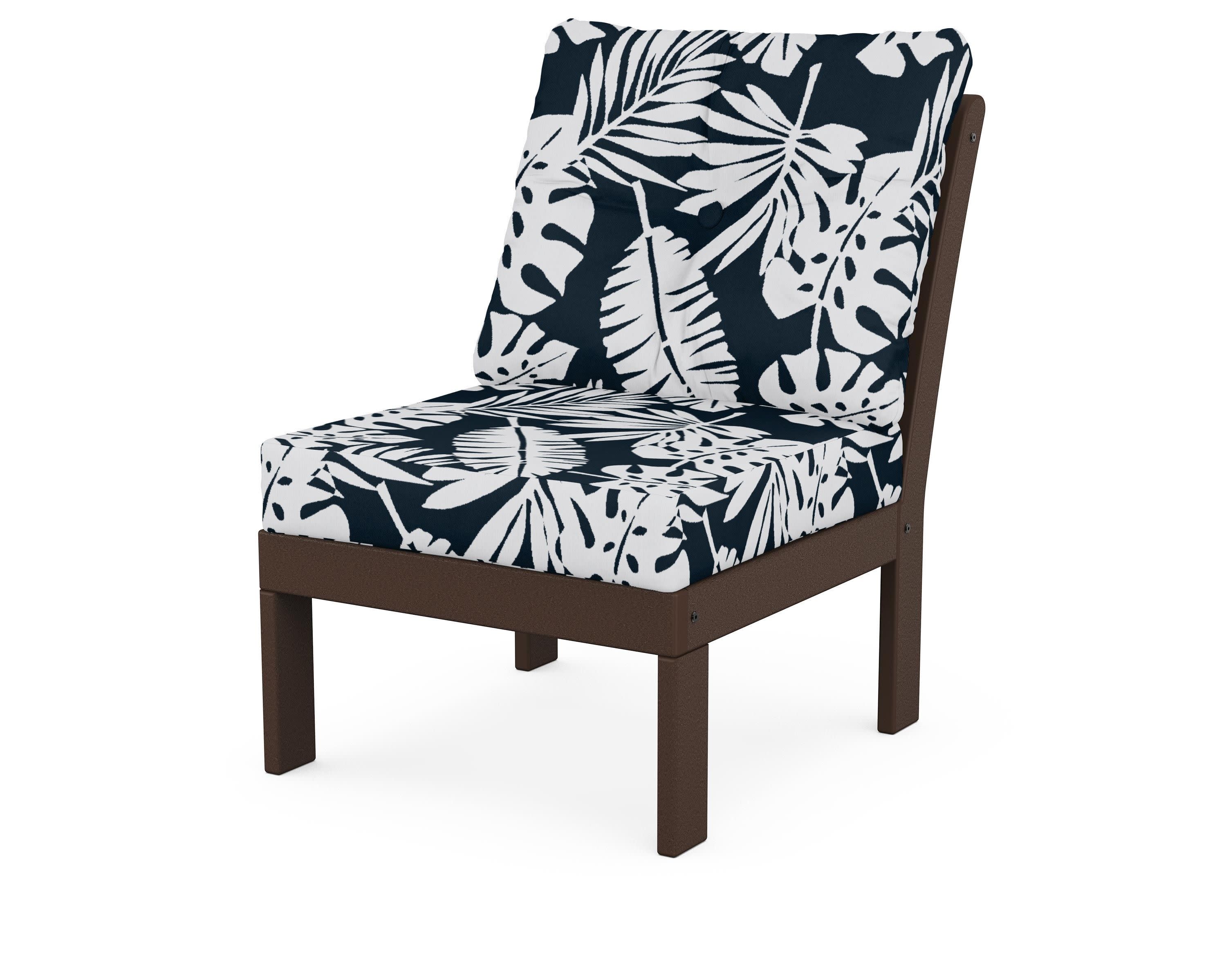 Vineyard Modular Armless Chair in Mahogany / Leaf Marine Indigo
